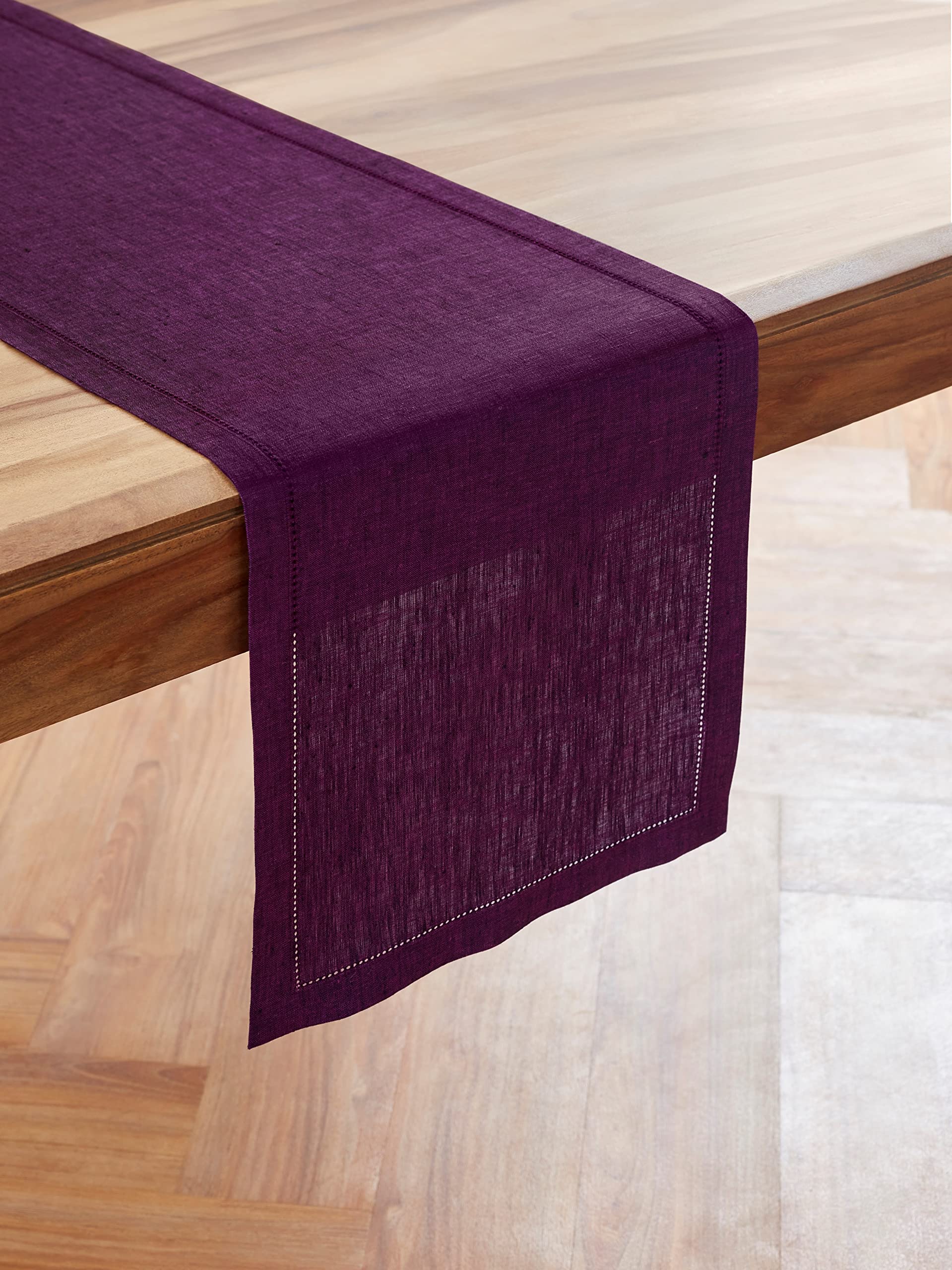 Solino Home Pure Linen Table Runner - Grape 14 X 108 Inches - 100% Linen Fabric Table Runner For Spring, Summer, Wedding - Milan