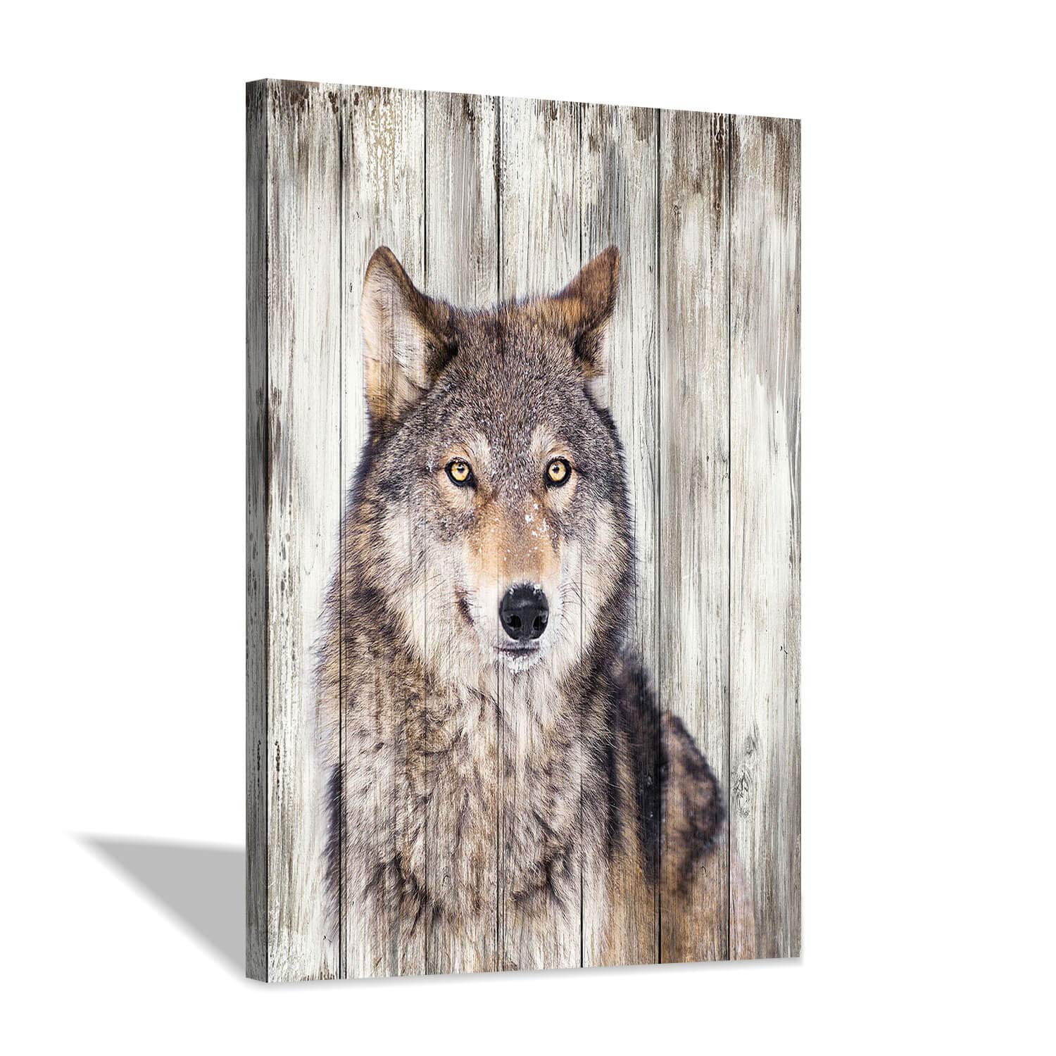 Hardy Gallery Gray Wolf Wall Art Print: Wild Animal Artwork Painting Picture On Canvas Small Size For Kids Room (16'' X 12'')