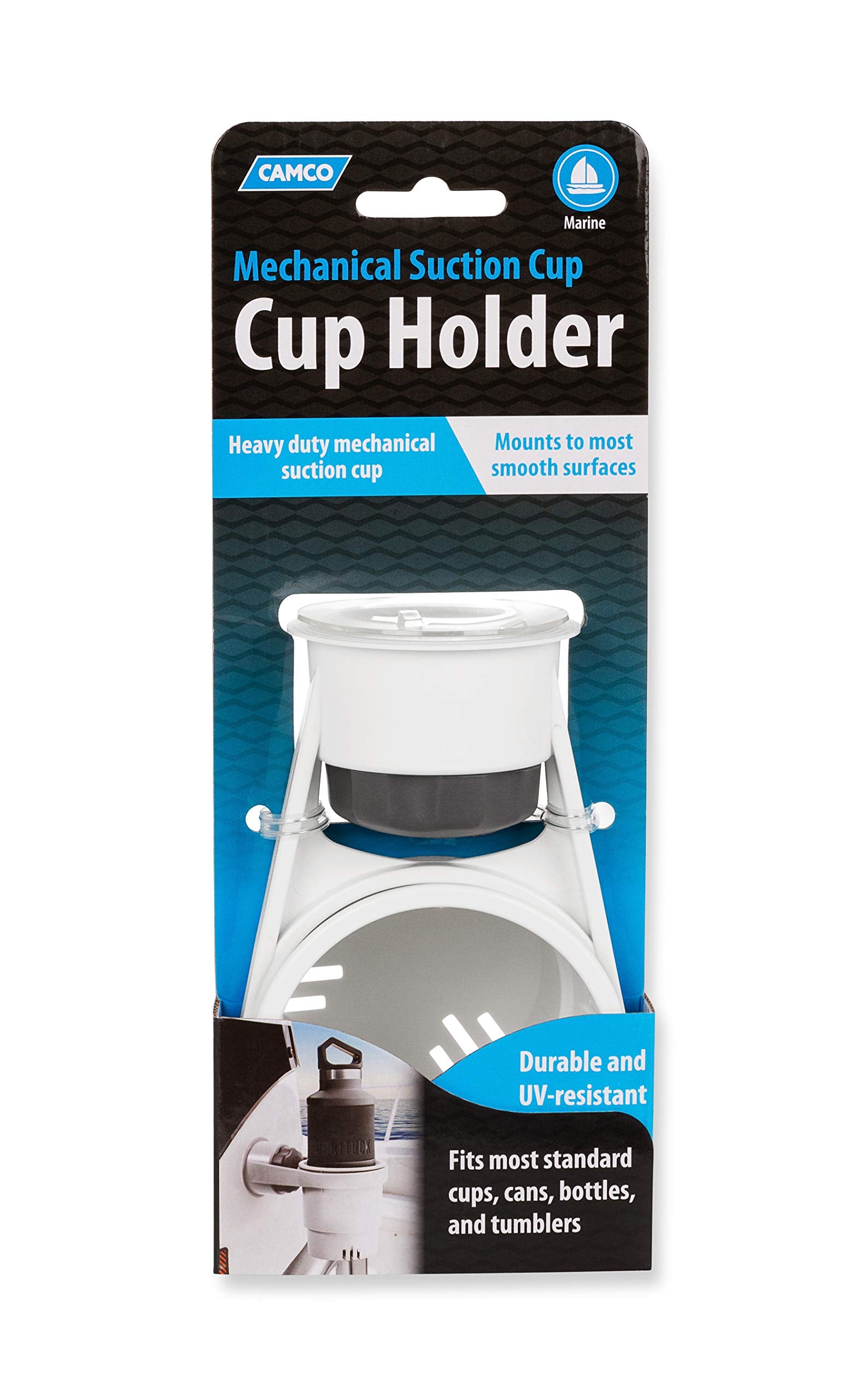 Camco Cup Holder With Mechanical Suction Cup - Provides A Secure Location For Your Beverage - Compatible With Most Cups, Cans, B