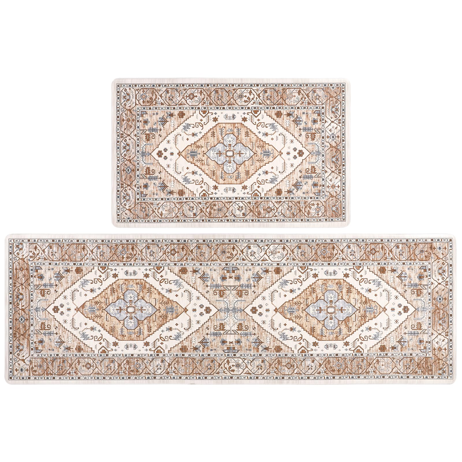 Pauwer Anti Fatigue Kitchen Mats For Floor 2 Piece Set, Cushioned Memory Foam Kitchen Rug, Non Slip Kitchen Runner Rug Carpet, W