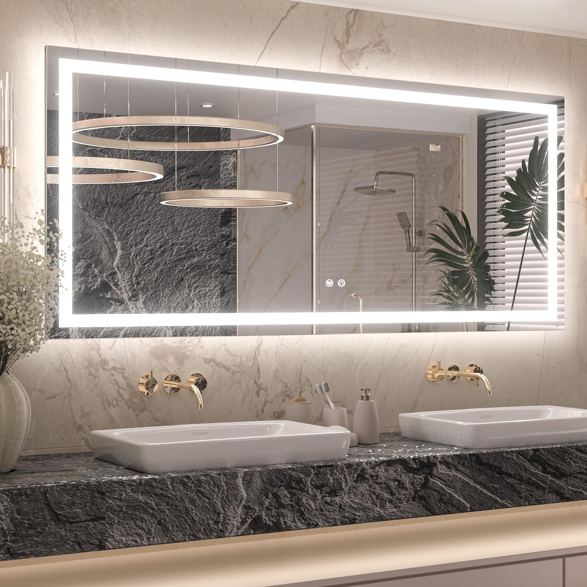 Keonjinn Led Bathroom Mirror 60     X 28     With Frontlit & Backlit, Lighted Mirror For Bathroom Wall With Stepless Dimmable 3-