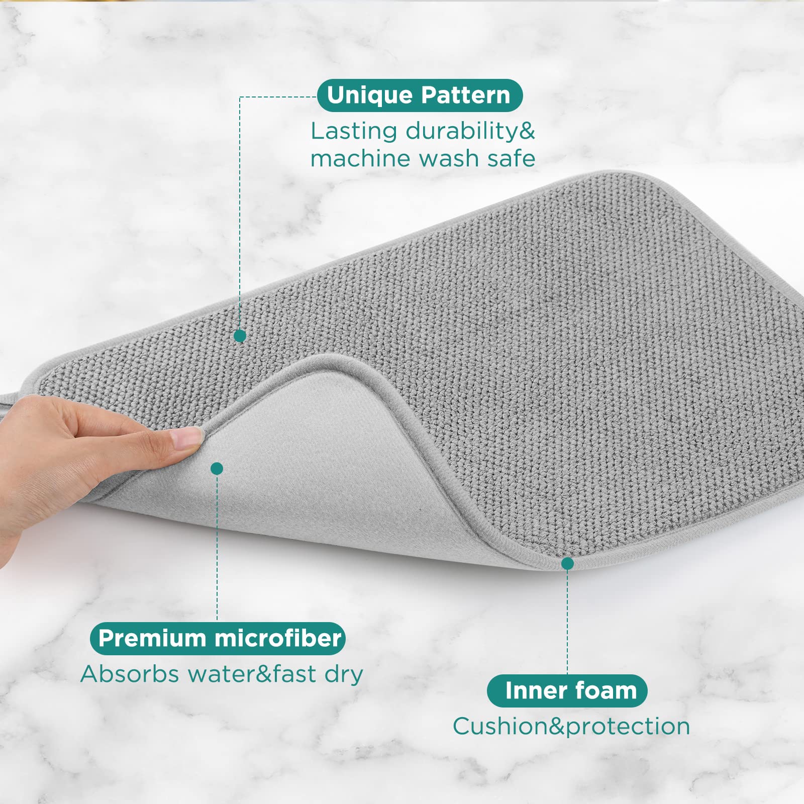 Geeric Microfiber Dish Drying Mat, Super Absorbent Kitchen Dish Drying Pad, Reversible For Countertop, 12*16 Inch Gray