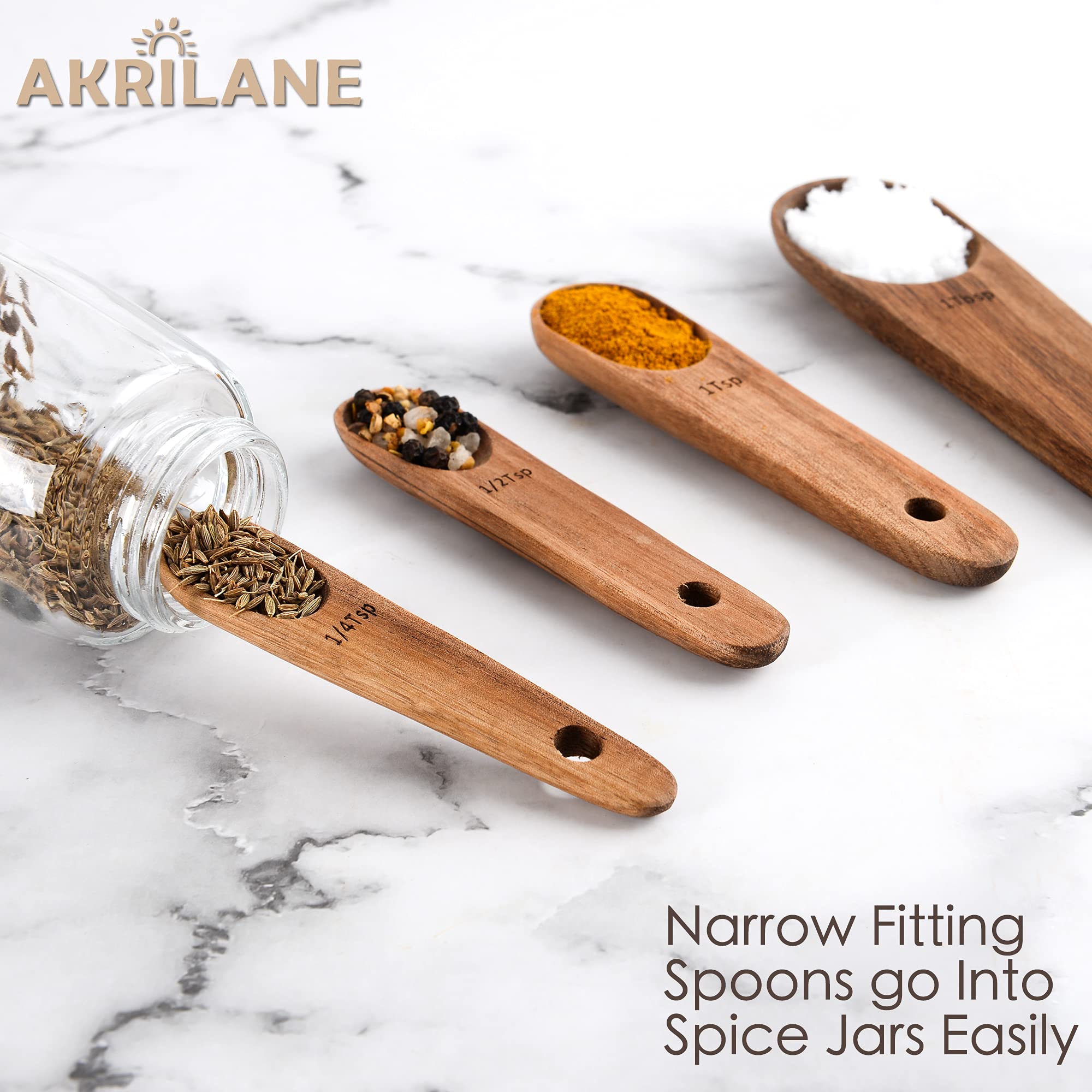 Wooden Measuring Spoons Set Kitchen Utensil Set Tools  Premium Acacia Wooden Spoon Kitchen Utensils for Chefs  Engraved Accurate Spoons for Dry and Liquid Ingredients  Set of 4