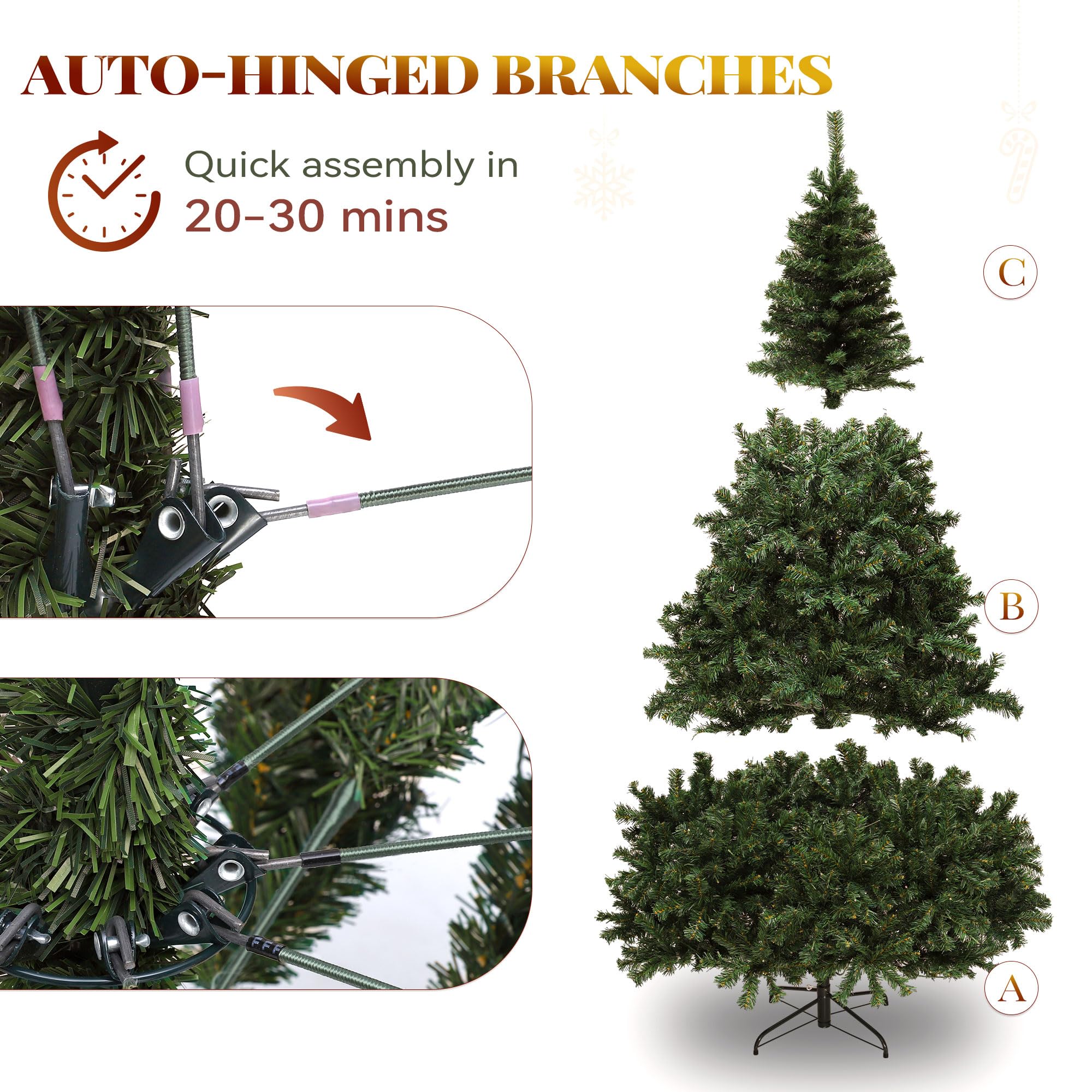 YITAHOME Pre-Lit Artificial Hinged Christmas Tree with Remote Control, 7.5ft Prelighted Spruce Xmas Tree for Home, Office, Party