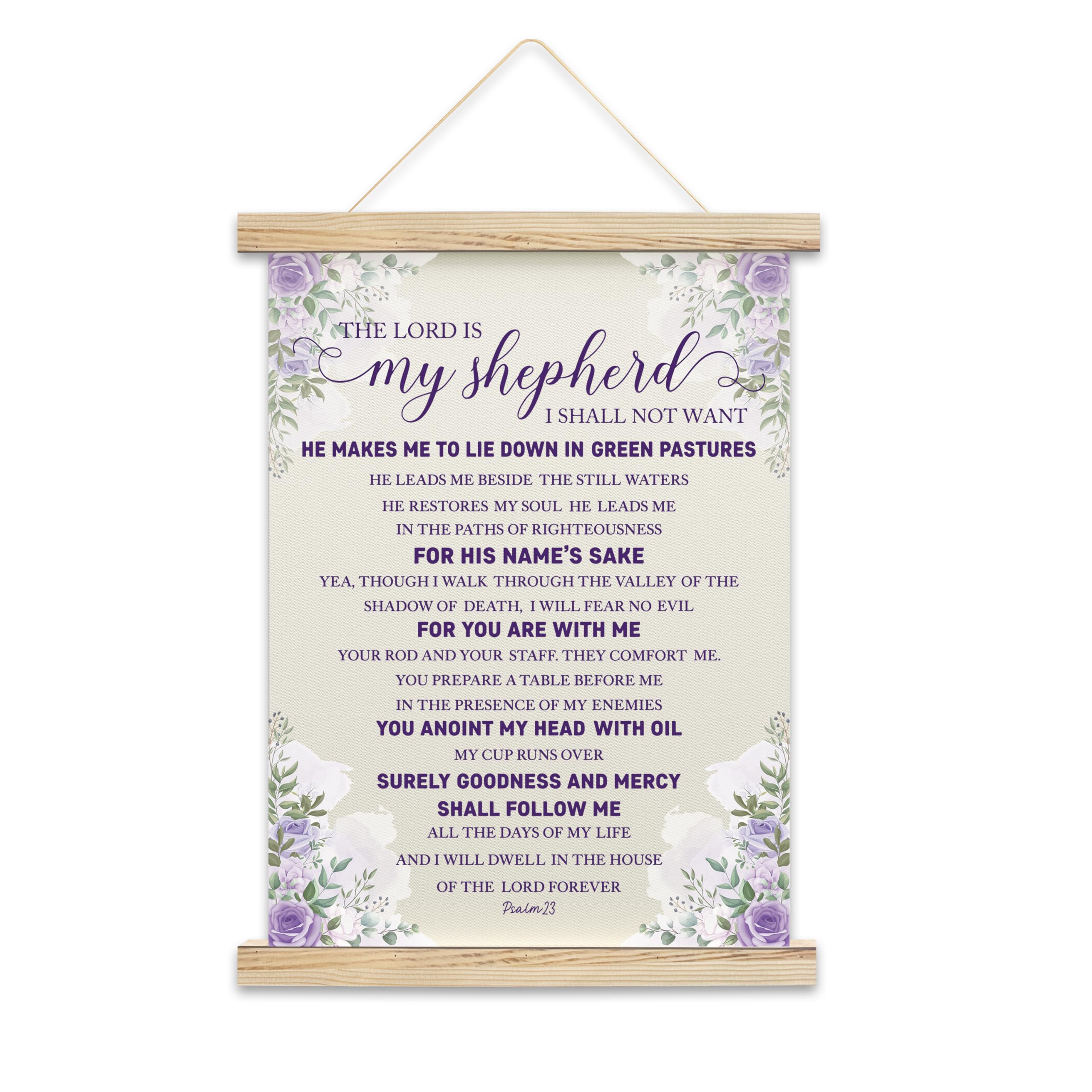 Qudncr Christian Scripture Hanging Flag Decor, Purple Floral Religious Bedroom Wall Art, Bible Verse Poster Hanger For Farmhouse