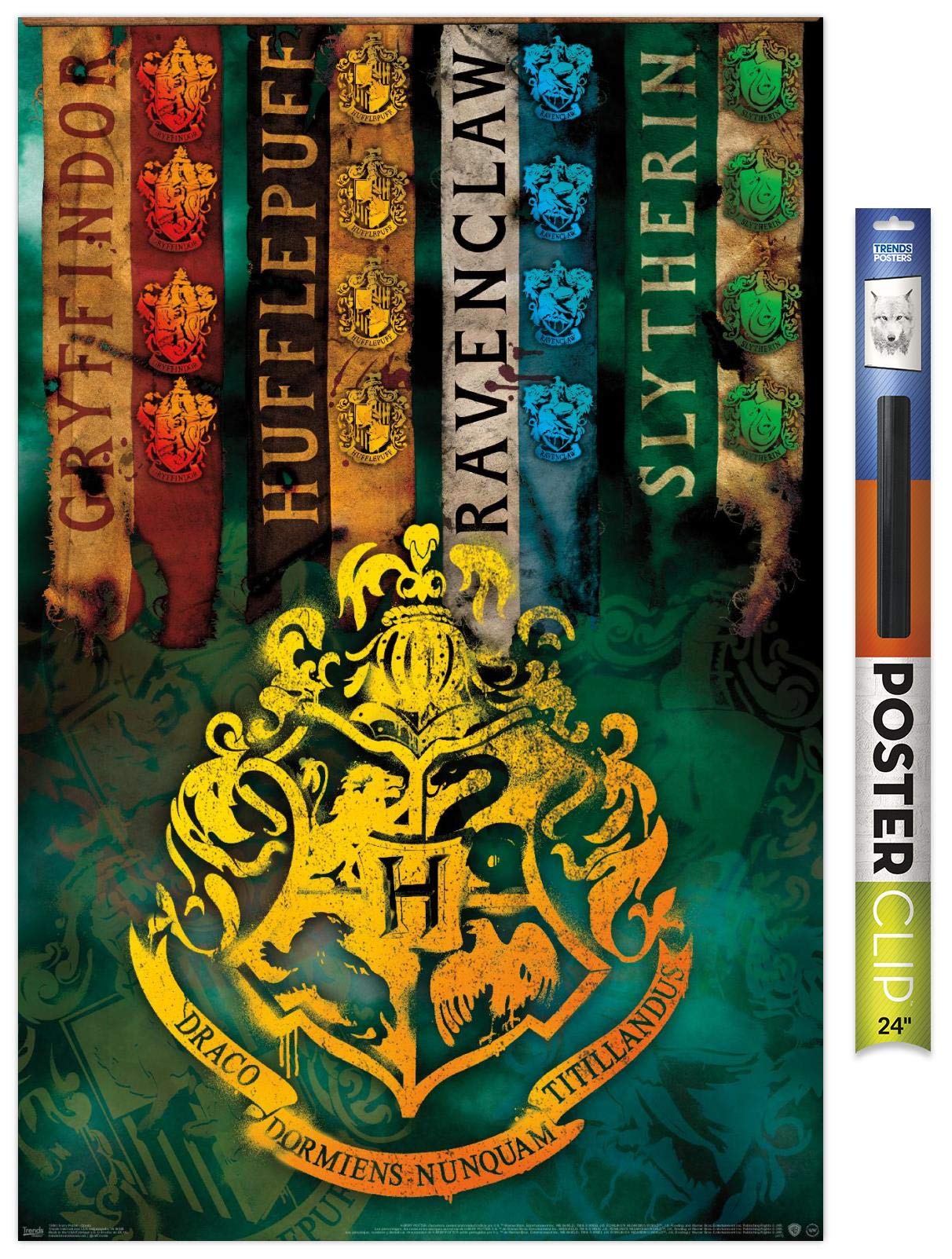 Trends International The Wizarding World: Harry Potter - House Crests Wall Poster, 22.375'' X 34'', Poster & Clip Bundle
