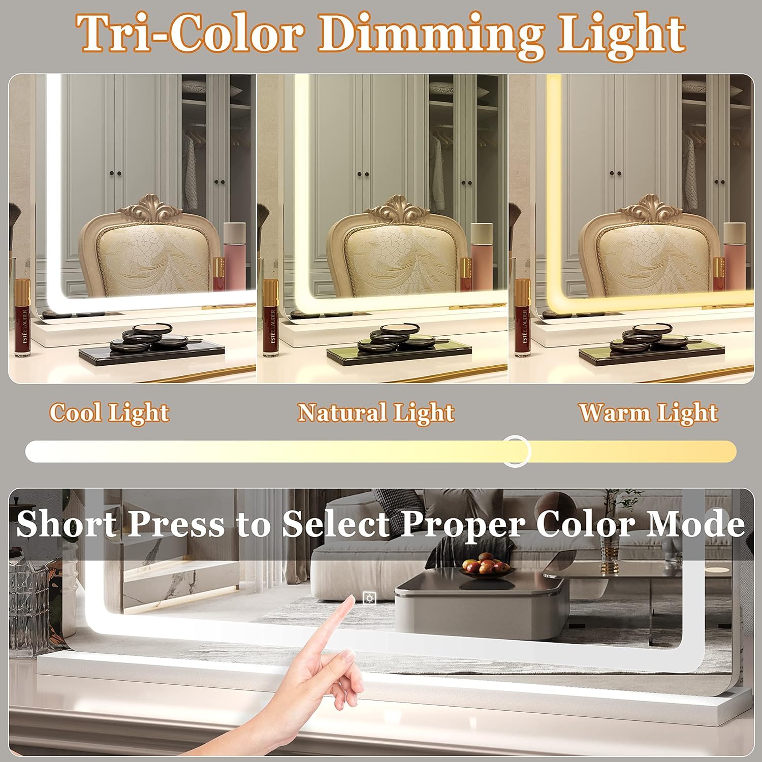Hnv 31X21 Lighted Vanity Mirror With Lights - Large Makeup Mirror, 3-Color Dimmable Led, Touch Screen, Usb Charging Port, Tablet