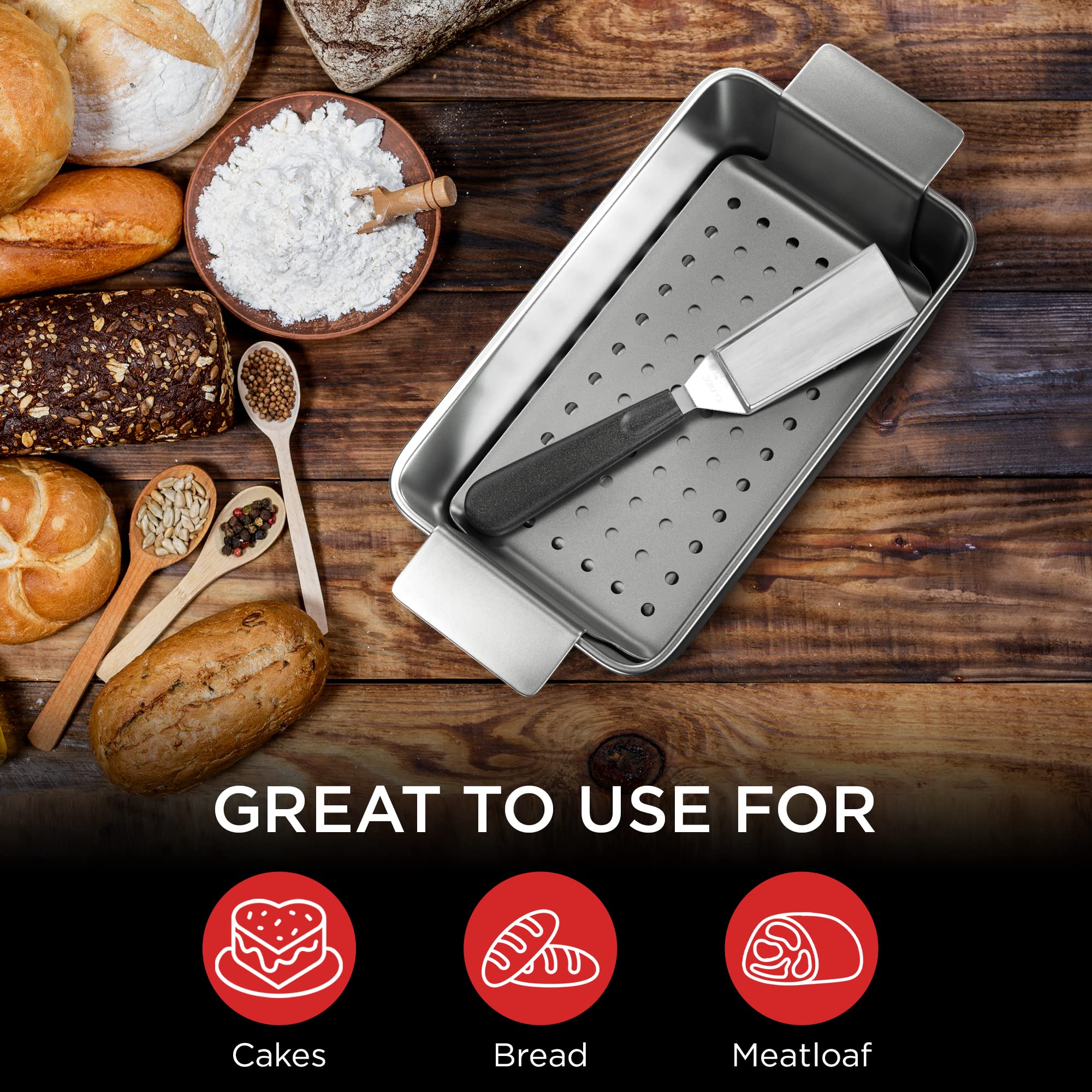 Elbee Home Premium Non-Stick 9 Inch Meatloaf Pan With Easy Removal Perforated Tray Insert Made Of Durable Carbon Steel