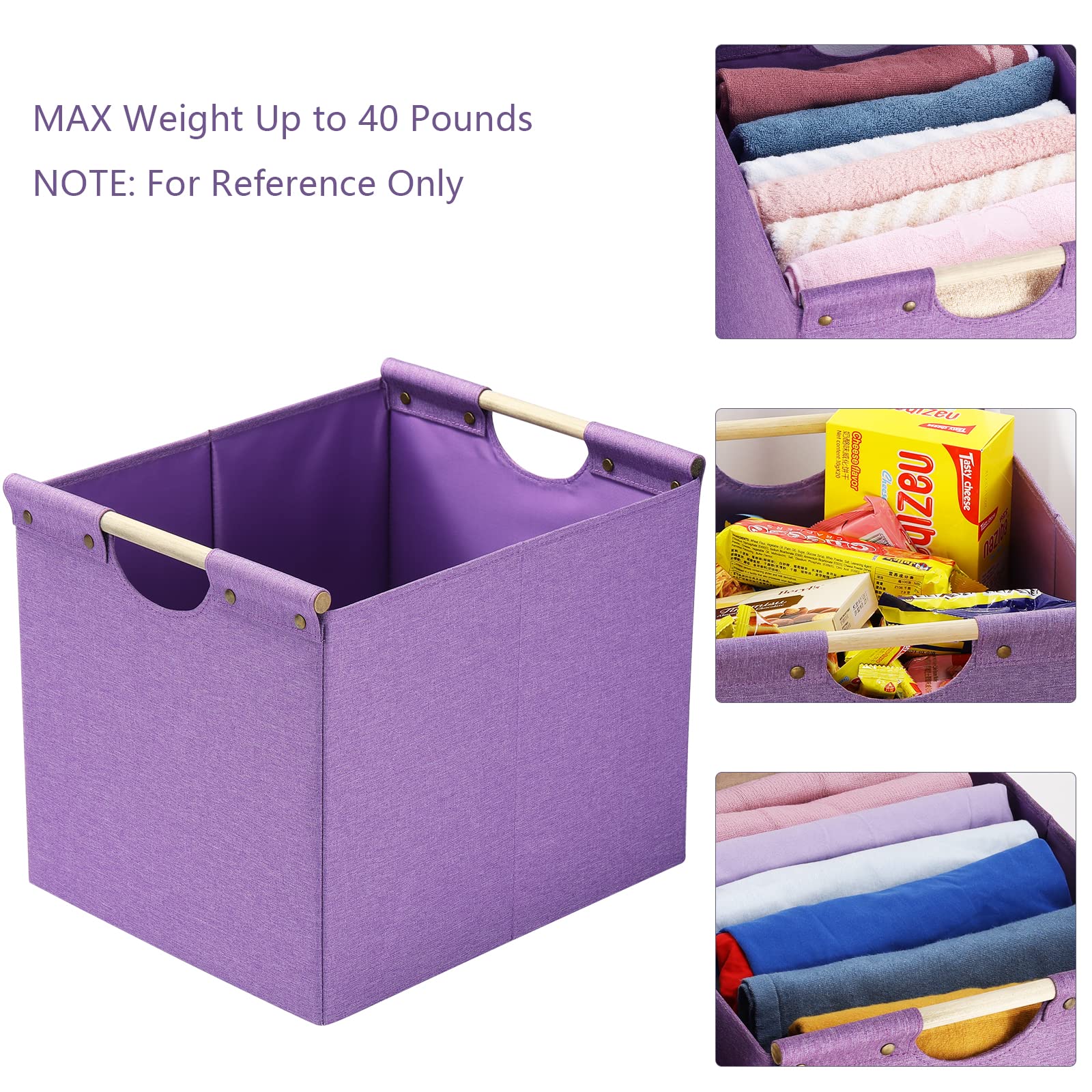 Hoonex Large Foldable Storage Bins, Linen Fabric, Pack Of 2, Storage Baskets With Wooden Carry Handles And Sturdy Heavy Cardboar