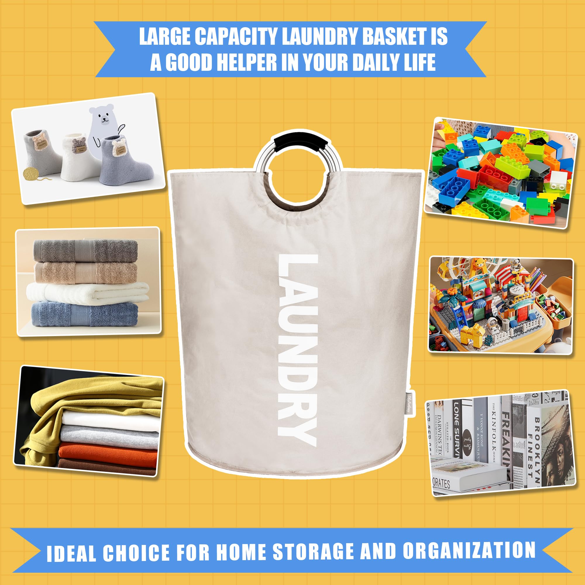 Lilyfantasy 160L Extra Large Laundry Basket, Collapsible Laundry Hamper With Padded Handles, Waterproof Laundry Bag, Tall Clothe
