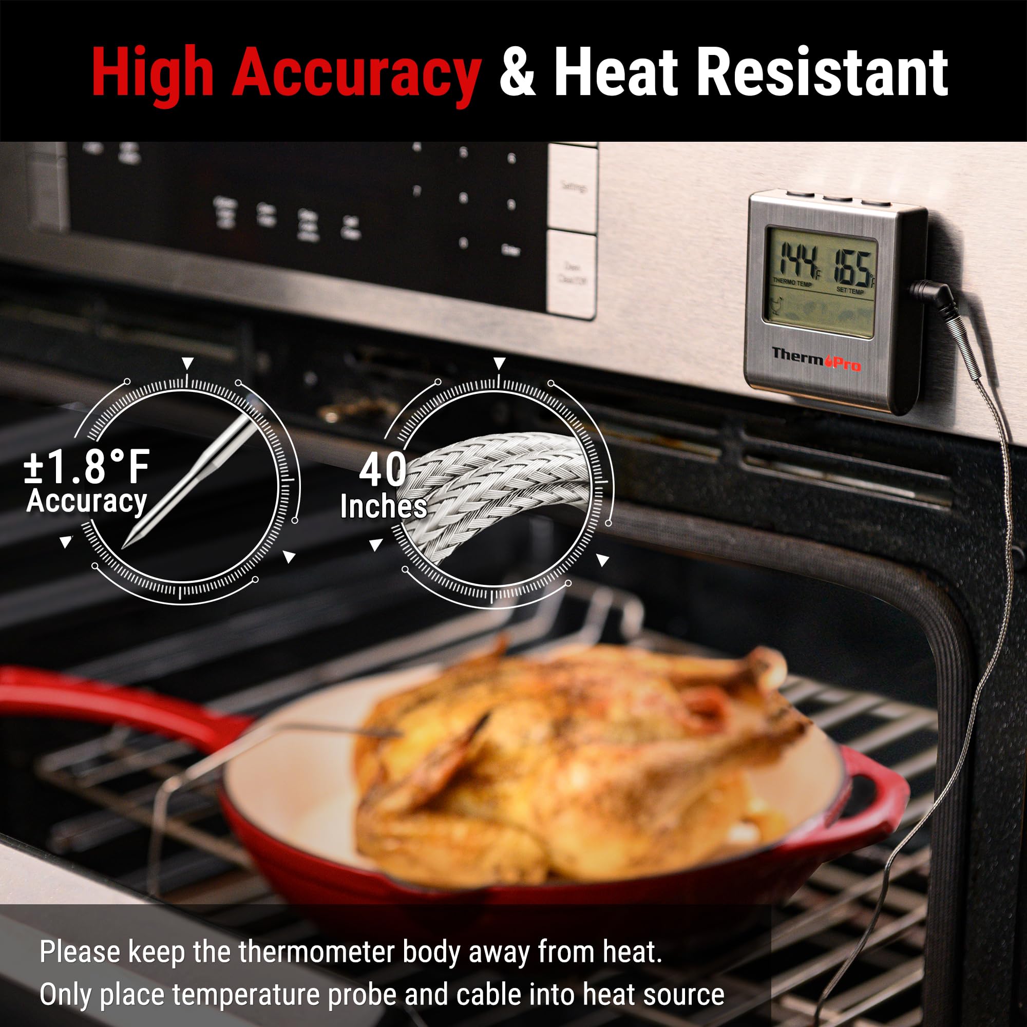 Thermopro Tp16 Large Lcd Digital Cooking Food Meat Thermometer For Smoker Oven Kitchen Bbq Grill Thermometer Clock Timer With St