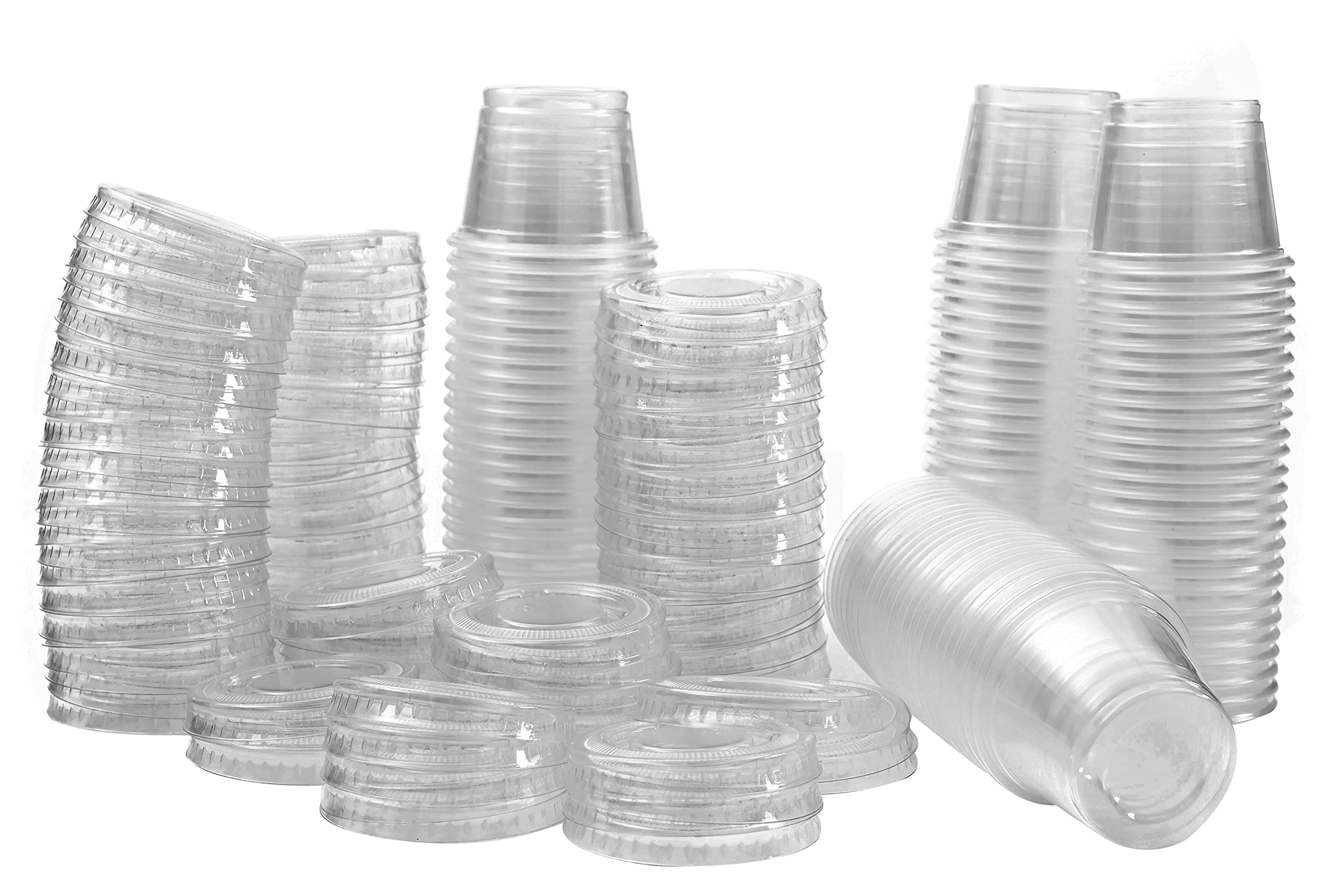 1 Oz Containers With Lids | Disposable Plastic Jello Shot Cups | Small Clear Plastic Condiment Cups For Sauce, Souffle, Salad Dr