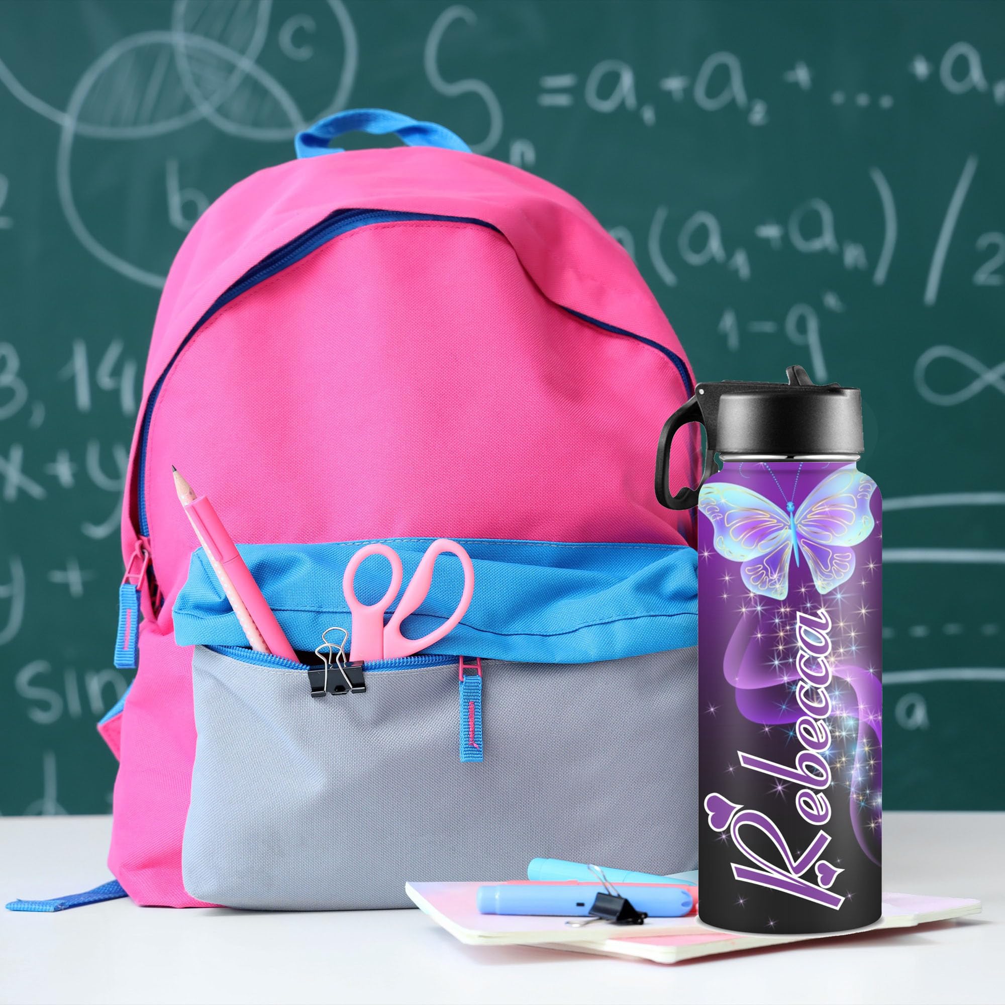 Personalized Water Bottles For Kids For School With Name Or Text Custom Insulated Stainless Steel Sports Water Bottle With Straw
