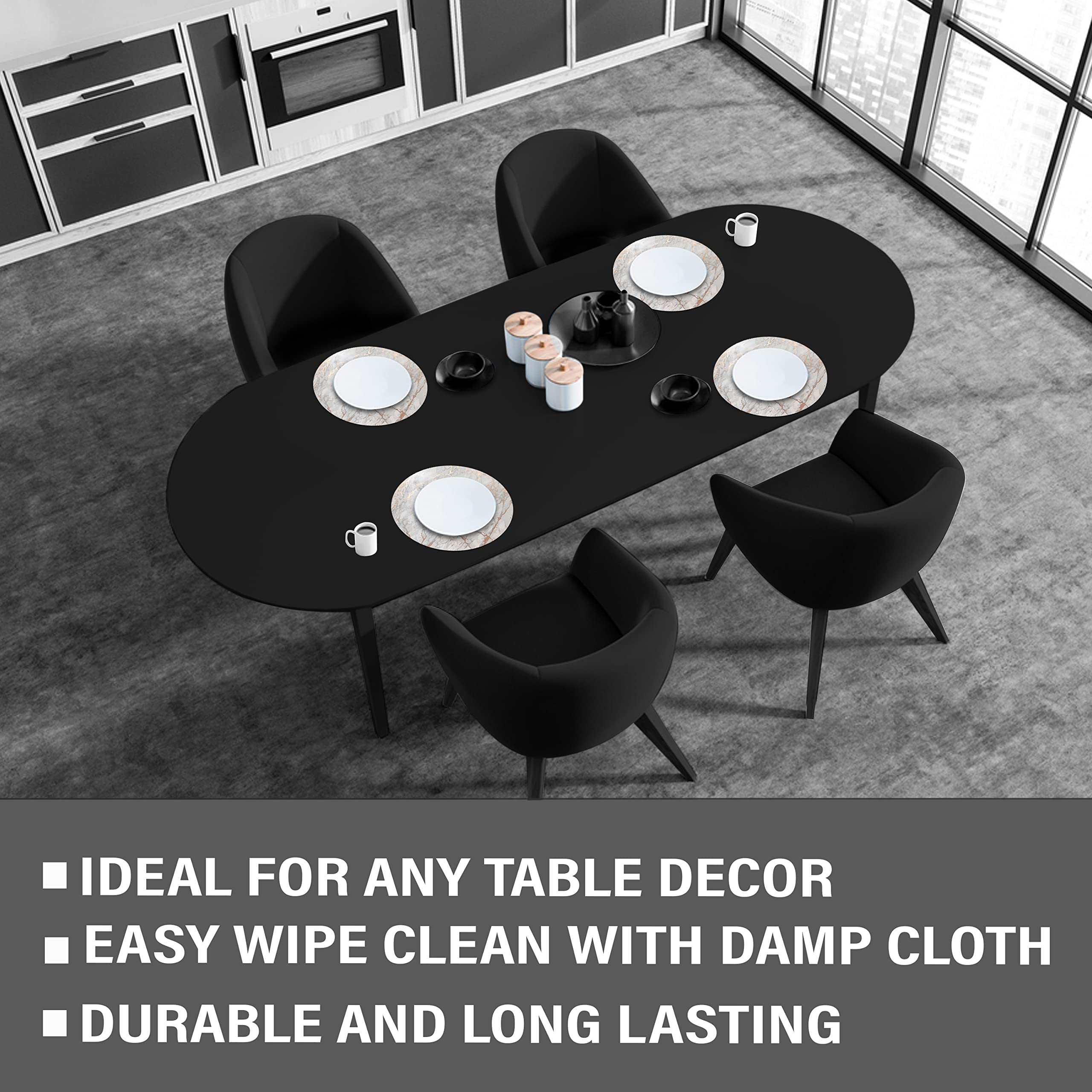 Dainty Home Foiled Granite Thick Cork Heat Resistant Dining Table Placemats Set Of 2, 15'' Round, Marbled Rose Gold - 2Mc15Rgo
