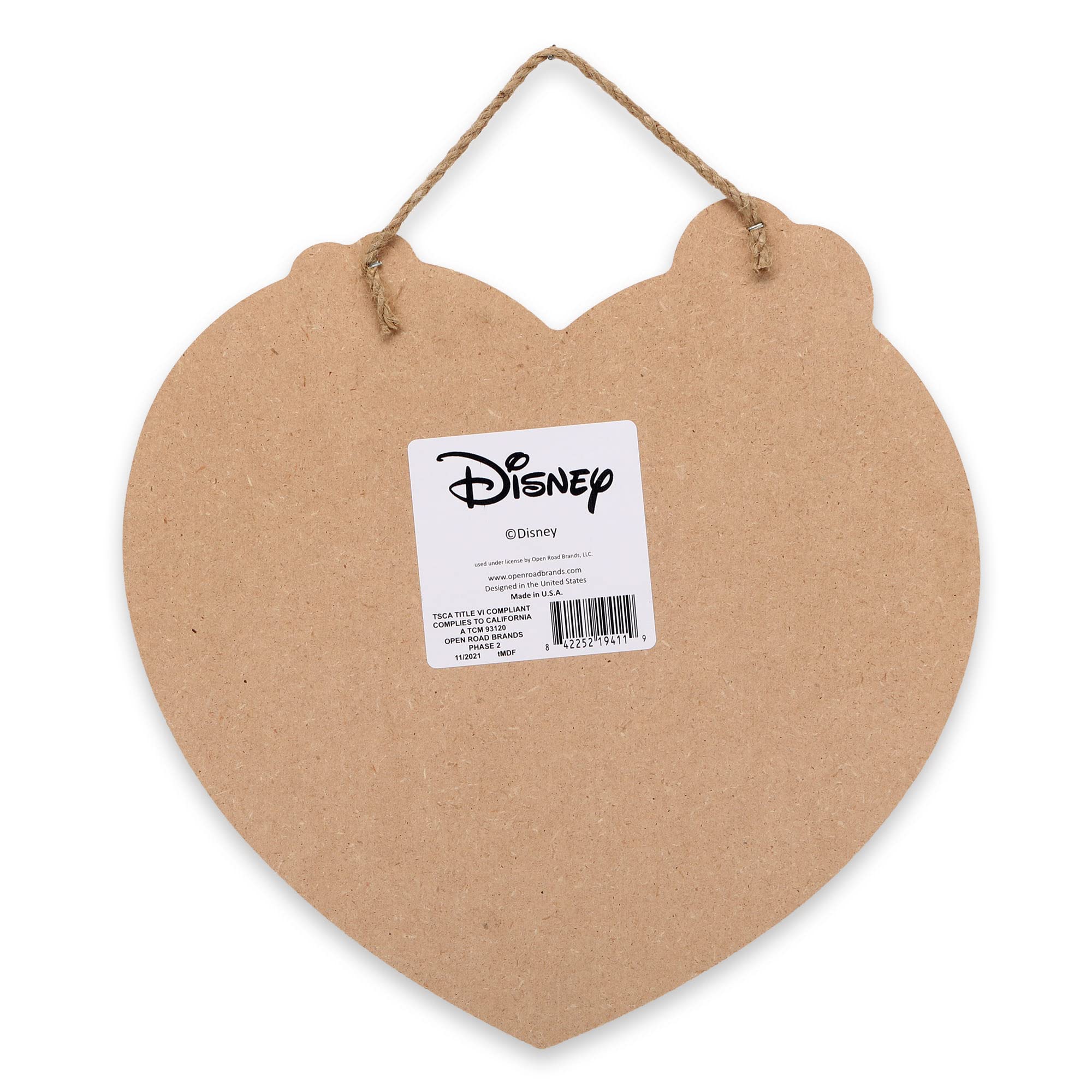 Open Road Brands Disney Mickey Mouse and Minnie Mouse Hanging Wood Sign - Heart Shaped Mickey Mouse Wall Art
