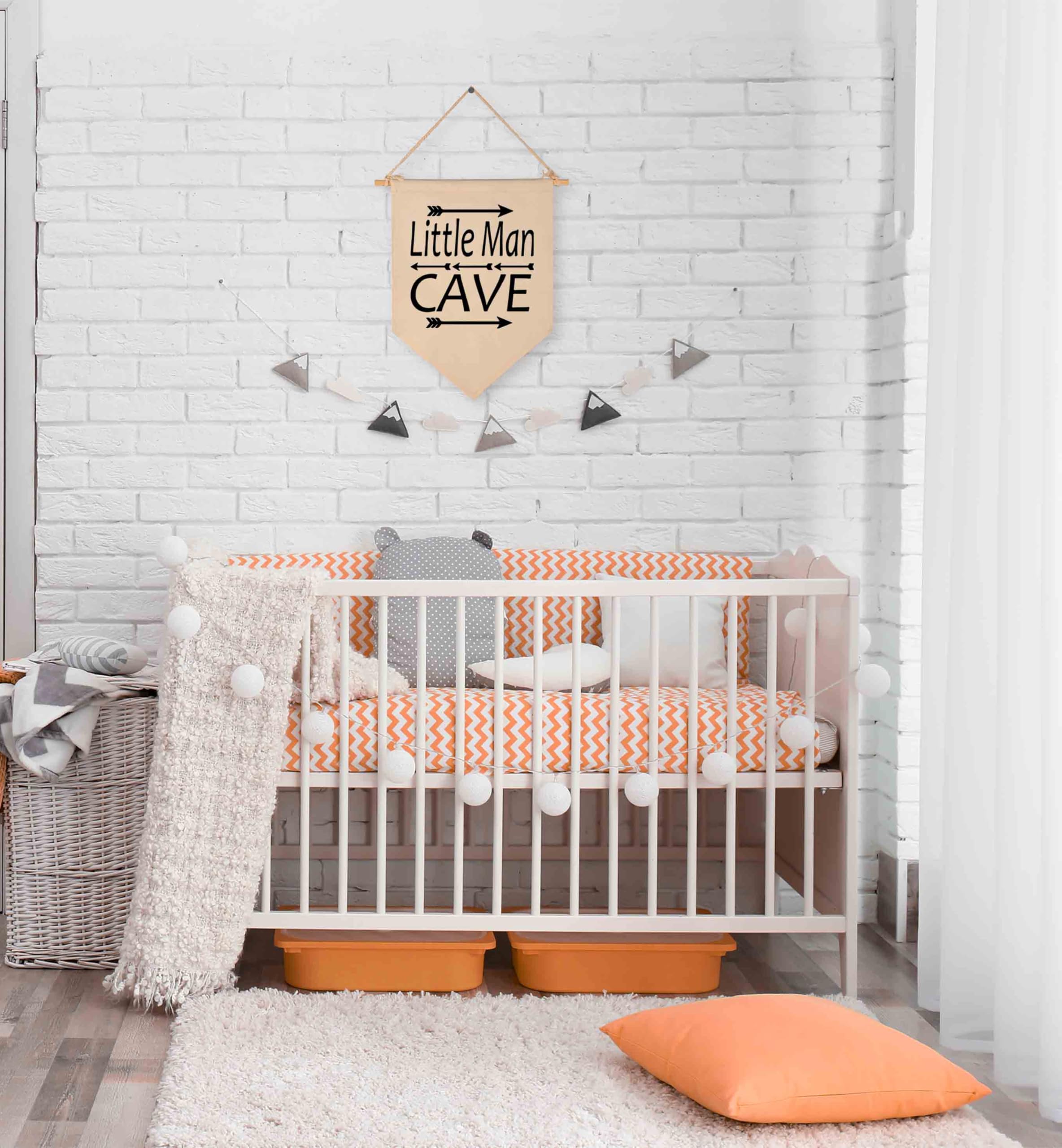 Little Man Cave -Canvas Hanging Flag Banner Wall Sign Decor Gift for Baby Kids Boy Nursery Teen Room Front Door