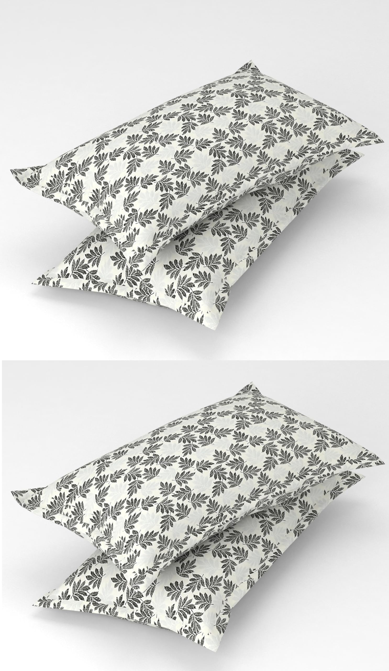Homefab India 4 Piece Printed Glace Cotton Pillow Covers - Grey, Leafs