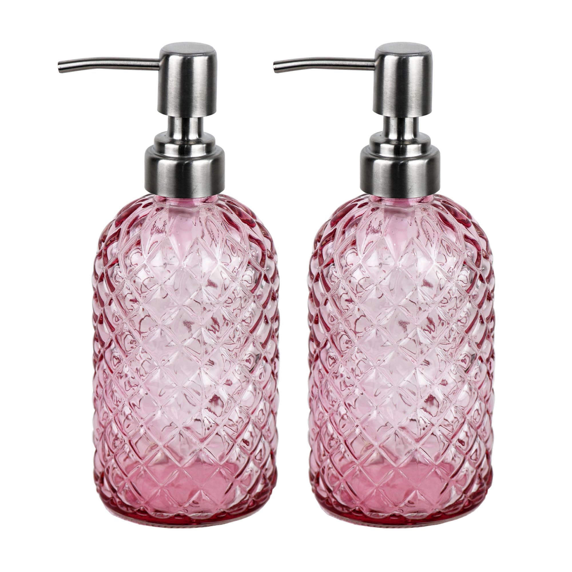 Bathroom & Kitchen Glass Hand And Dish Soap Dispenser With 304 Rustproof Stainless Steel Pump (Pink-2Pack)