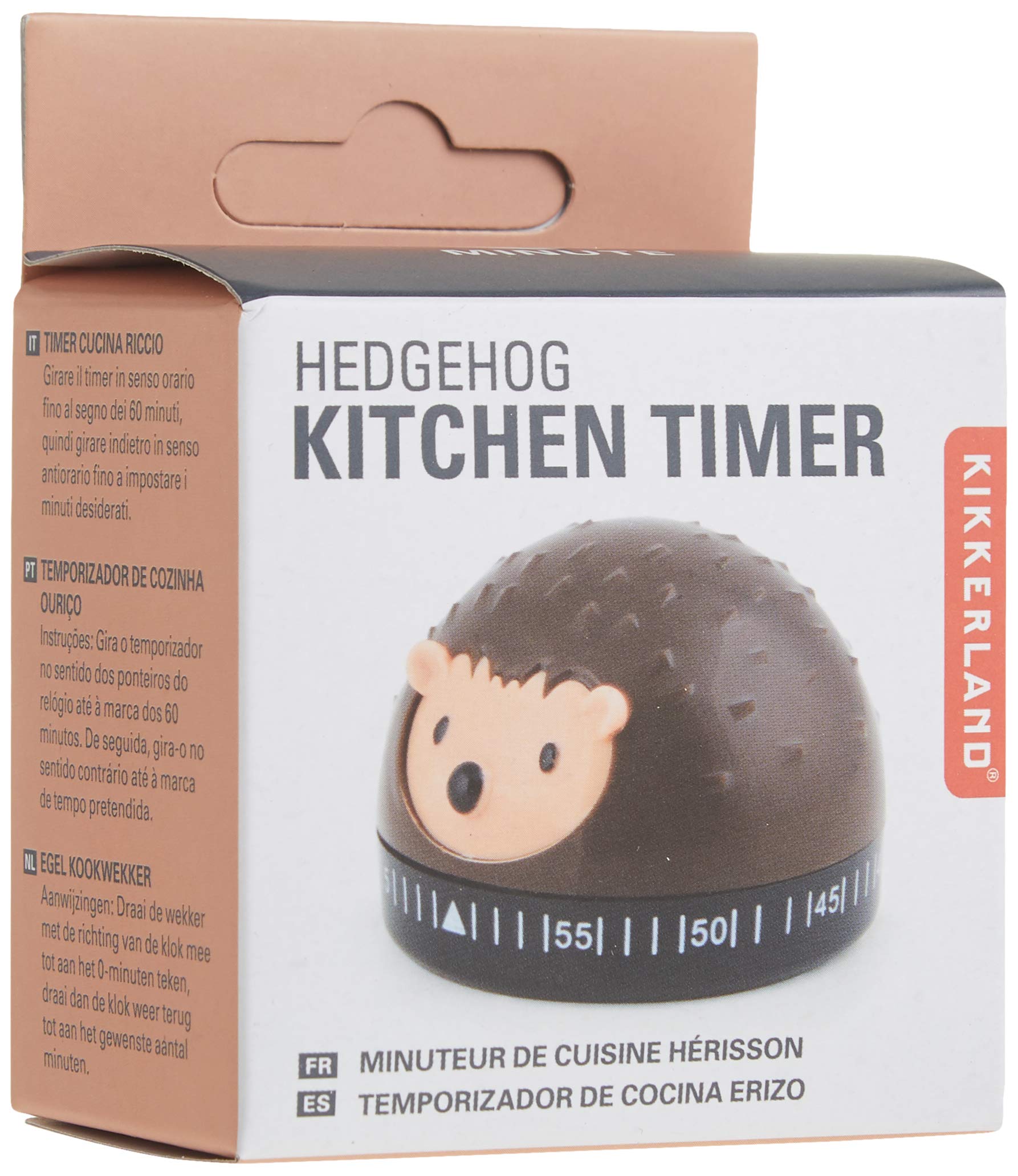 Kikkerland Hedgehog 60-Minute Kitchen Timer, Brown