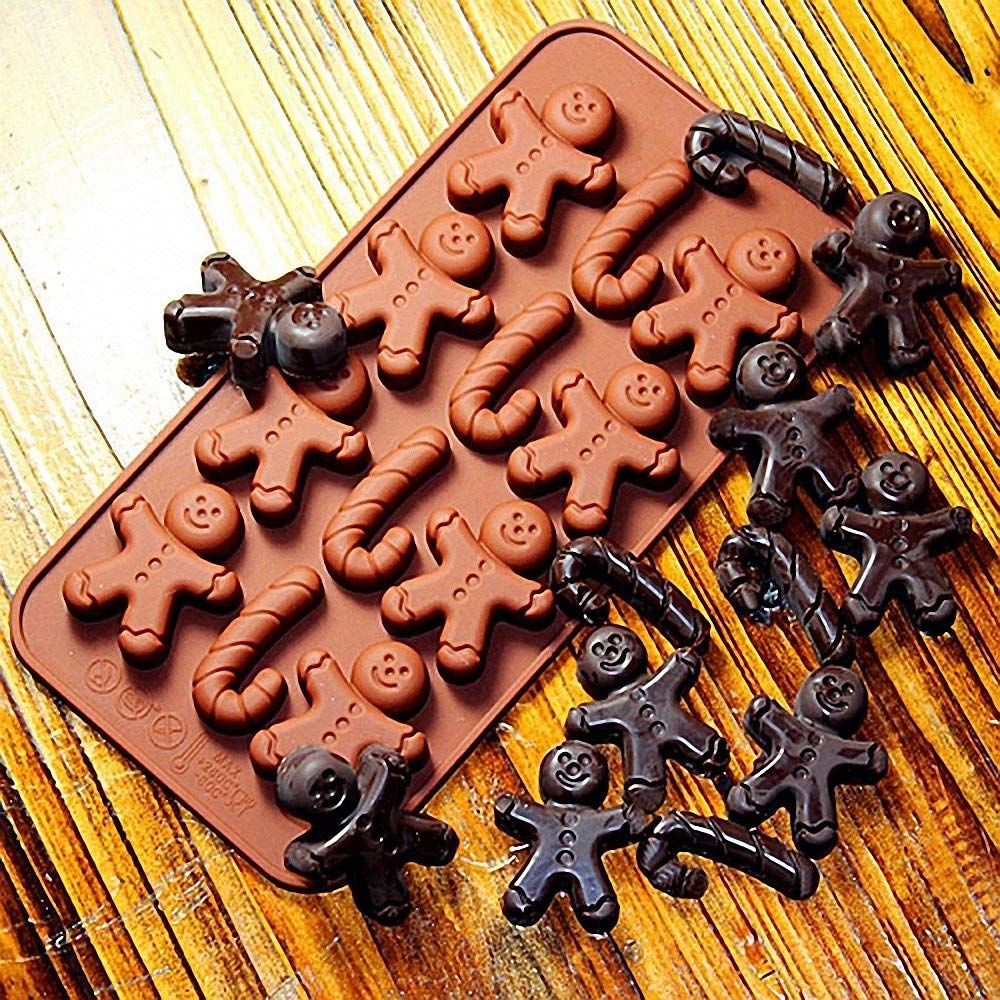2-Pack Gingerbread Man Chocolate Molds Set - Moldfun Christmas Party Gingerbread Man Silicone Molds For Ice Cubes, Soaps, Candle
