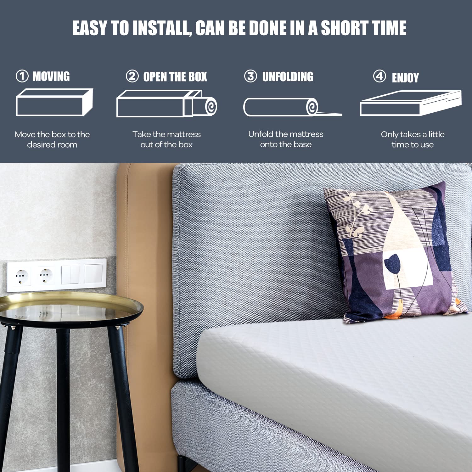 Nchanmar 10 Inch Queen Gel Memory Foam Mattress Pressure Relieving, Cooling Gel Foam, Certipur-Us Certified, Bed-In-A-Box, Press