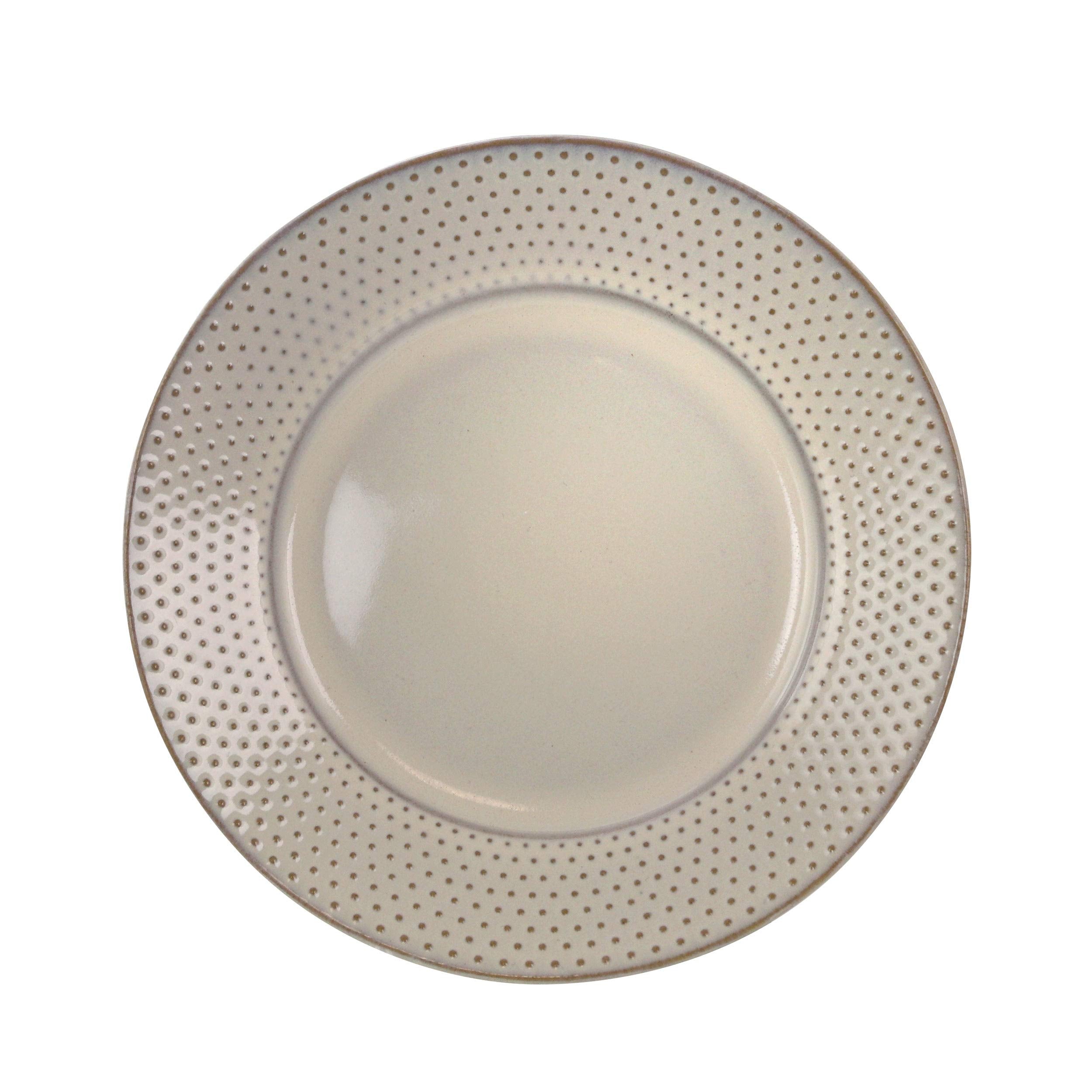Elama 16-Piece Round Embossed Stoneware Dinnerware Set, White - Contemporary Design