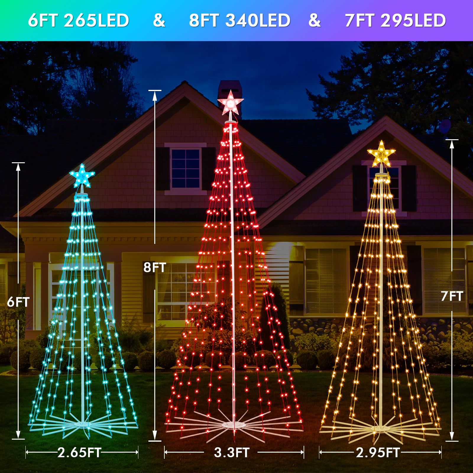 HOLILLUMA 8FT Outdoor Christmas Tree, RGB Color Changing Pre-lit Smart Cone Christmas Tree with LED Lights, App & Remote Control