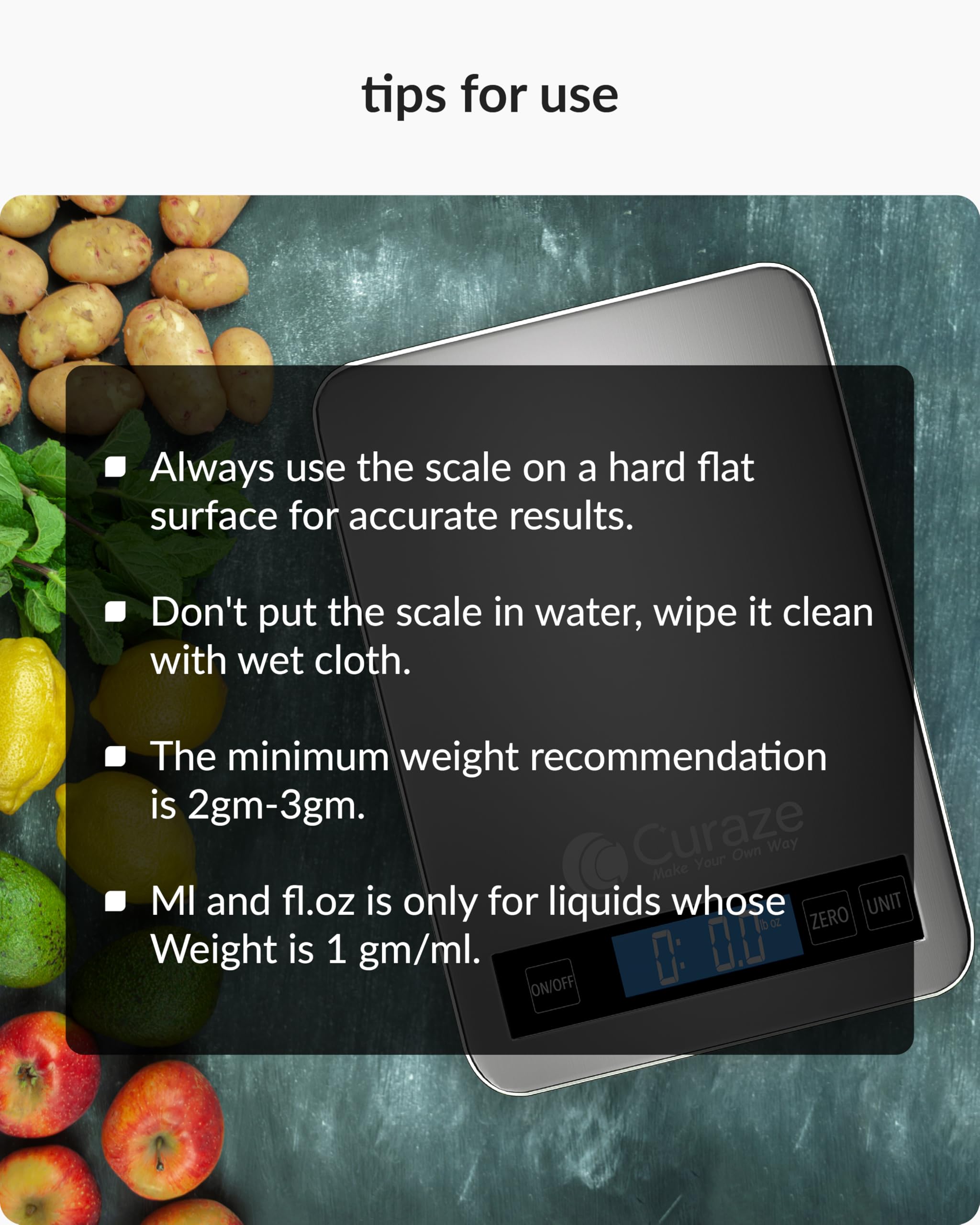 Curaze Digital Food Weight Machine For Kitchen Up To 10 Kg Capacity - Accurate Kitchen Weighing Scale For Home Baking, Cooking &