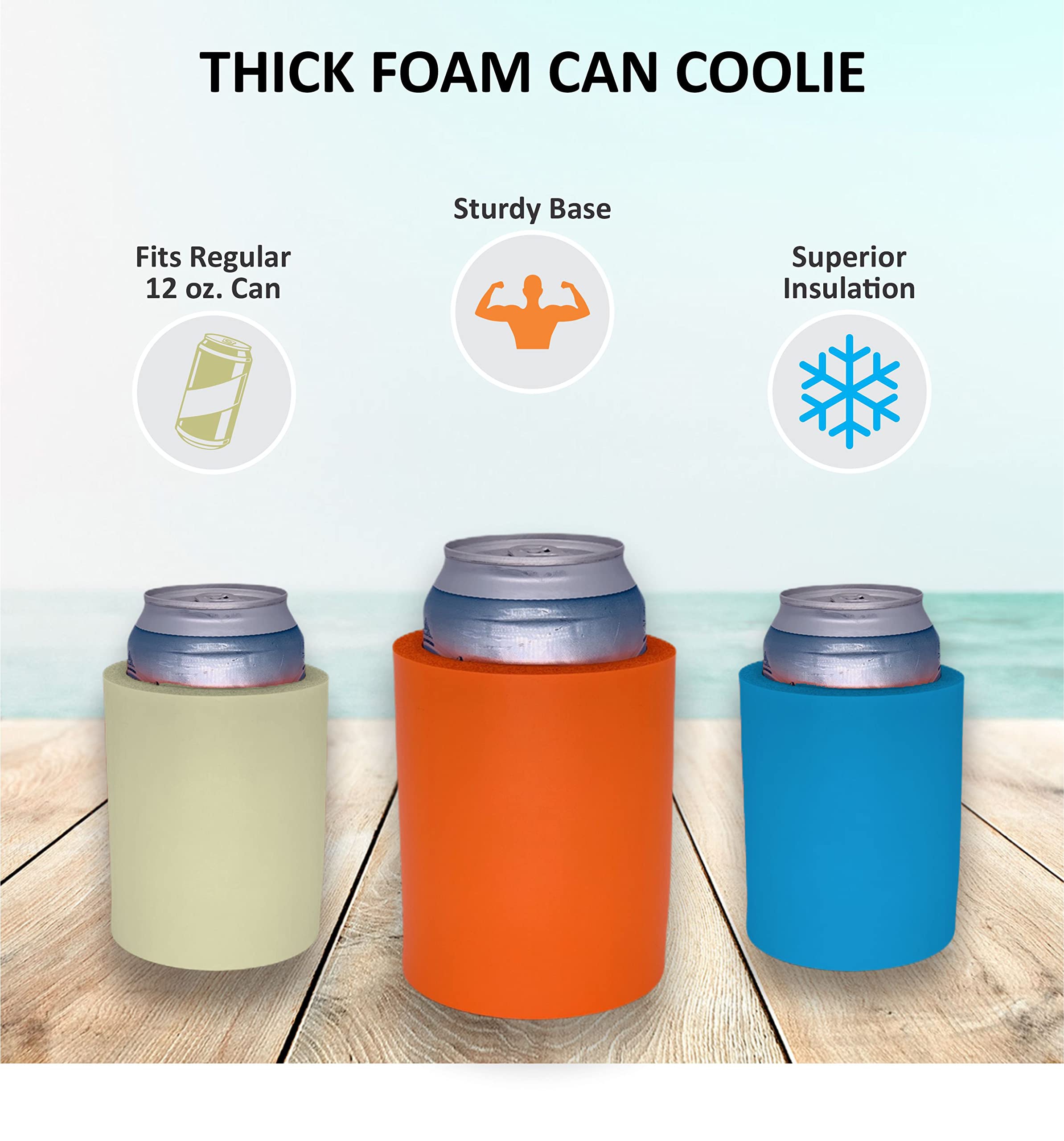 Blank Thick Foam Old School Can Cooler (2 Pack, Natural)