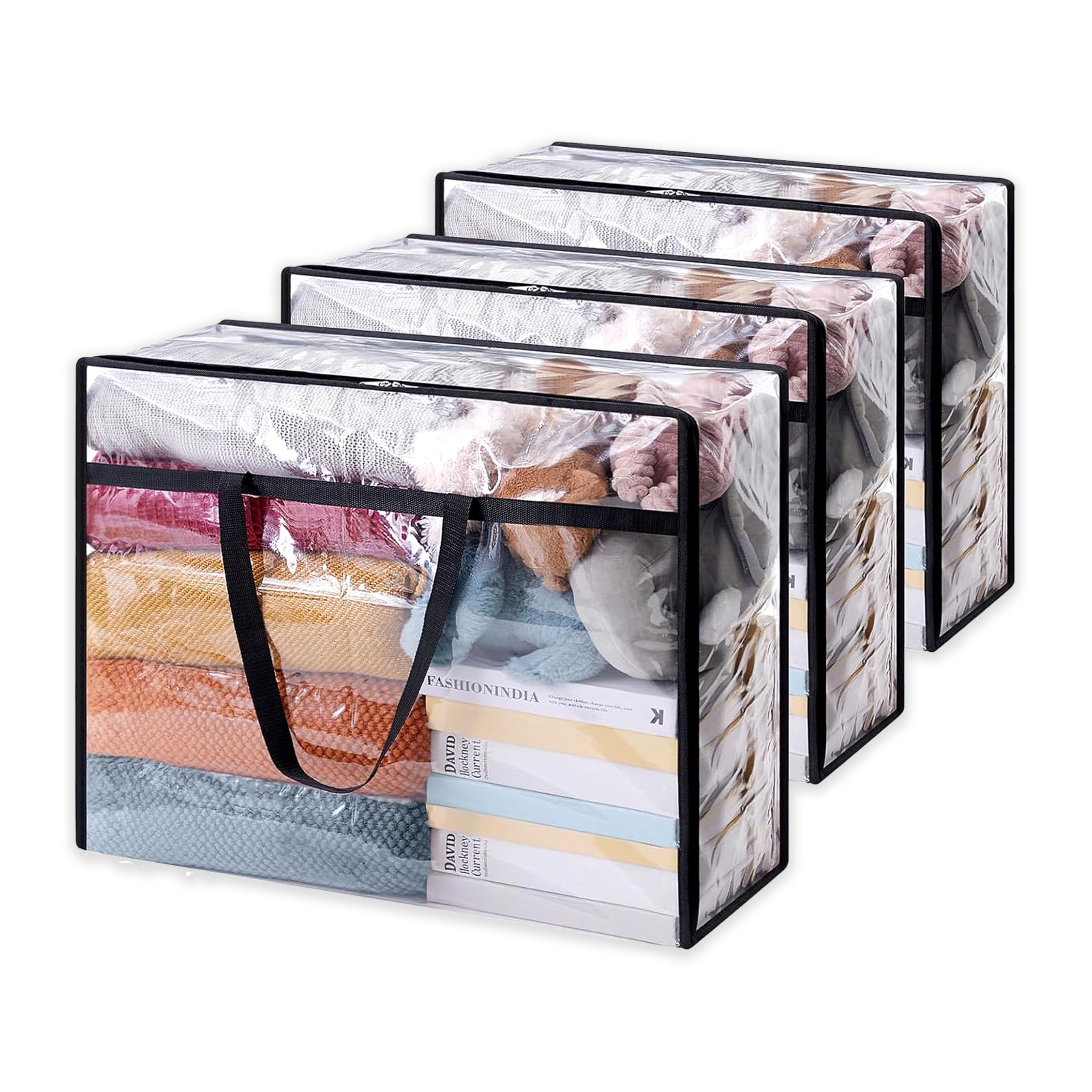 Hollio Extra Large Storage Box Clear Clothes Storage Bags,40L Plastic Blanket Storage Bags, Foldable Moving Bags With Zipper, Cl