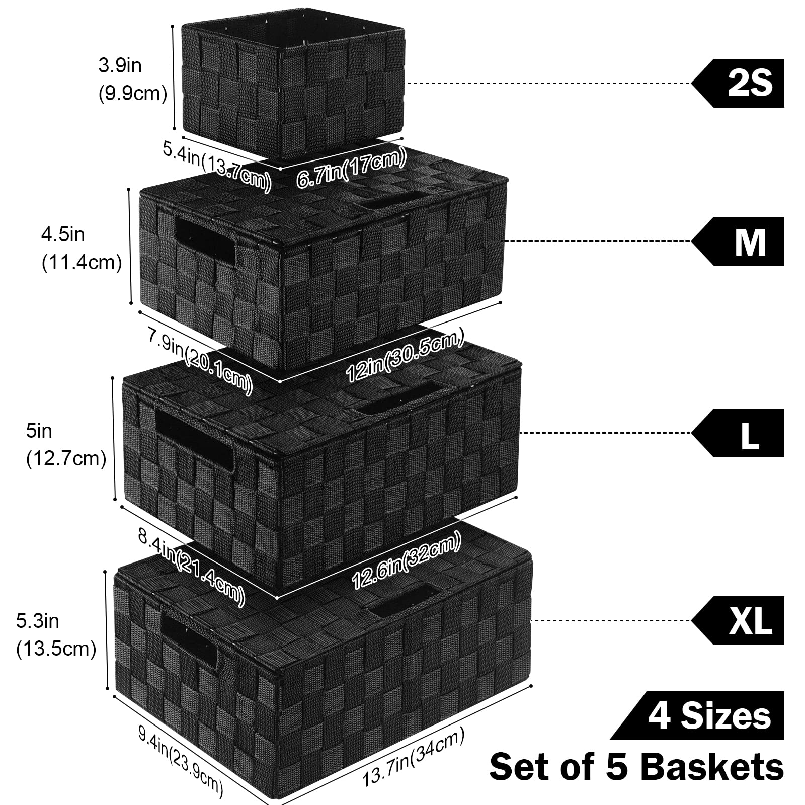 Uvellgift Storage Bins with Lids  Woven Storage Box Organizer Containers Decorative Baskets Cube for Clothes Bedroom Closet Office (5 Pack  Black)