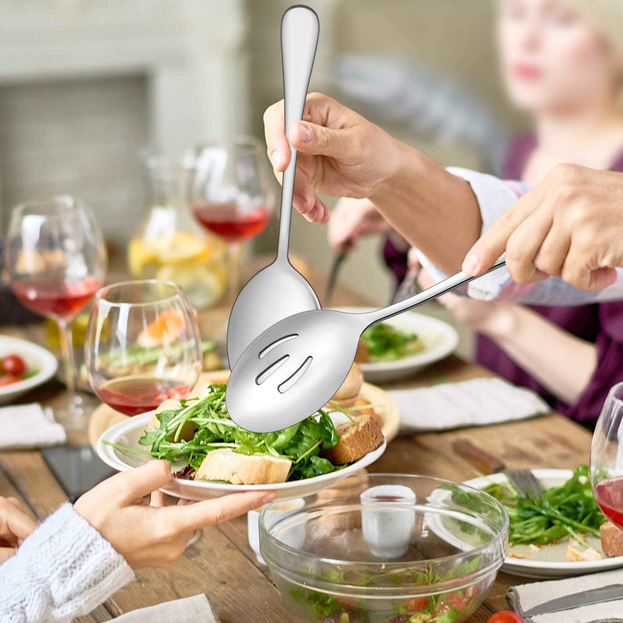 Lianyu 9-Piece Large Serving Utensils Set, 9.8 Inch Stainless Steel Buffet Banquet Catering Serving Spoons Forks And Tongs Set,