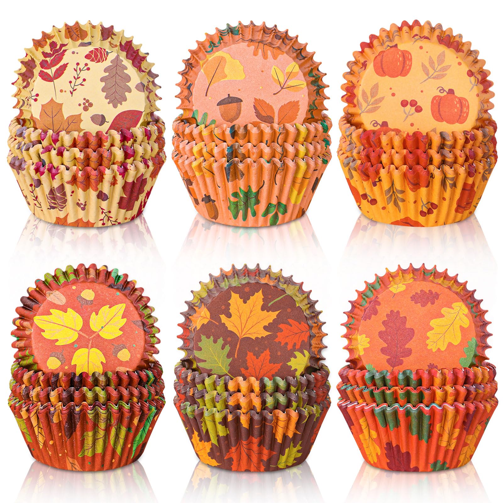Whaline 600Pcs Fall Thanksgiving Cupcake Liners Maple Leaf Pumpkin Acorn Baking Cups Autumn Muffin Baking Liners For Birthday Pa