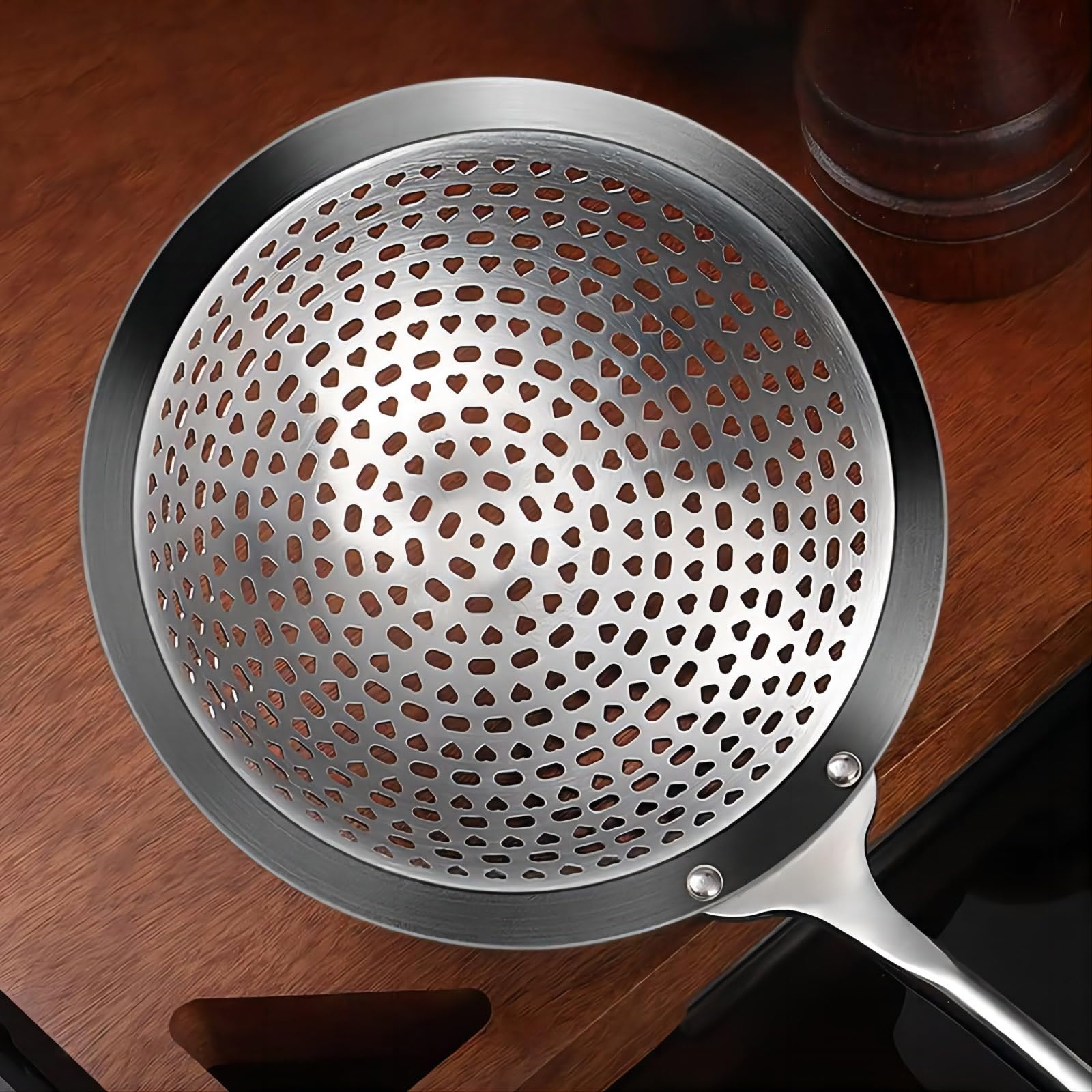 Greatlink Large Strainer Skimmer Ladle, 304 Stainless Steel Skimmer Spoon Deepen Spider Strainer Kitchen Cooking Colander Spoon