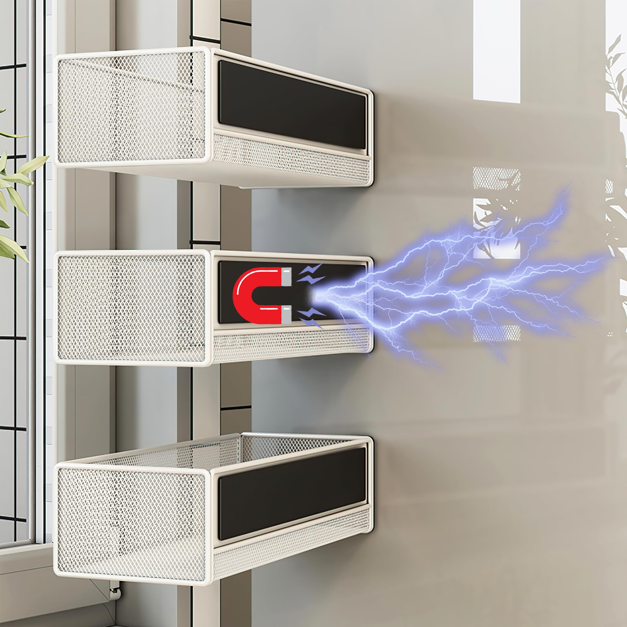 Lifefan Magnetic Basket Organizer Holder For Fridge Magnetic Storage Bin Box Containers For Refrigerator Whiteboard Classroom (L