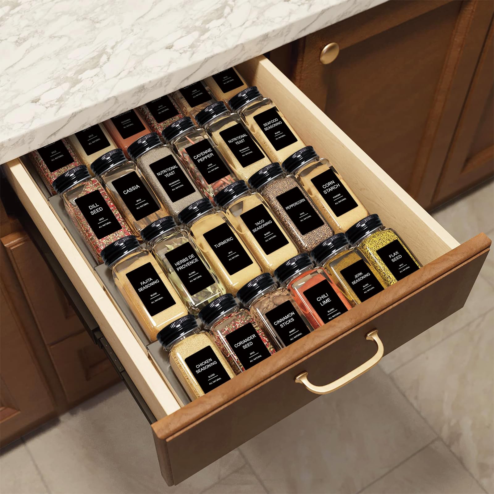 Aisiprin 24 Pcs Glass Spice Jars With 398 Labels, 4Oz Empty Square Spice Containers Seasoning Bottles - Shaker Lids, Funnel, Bru