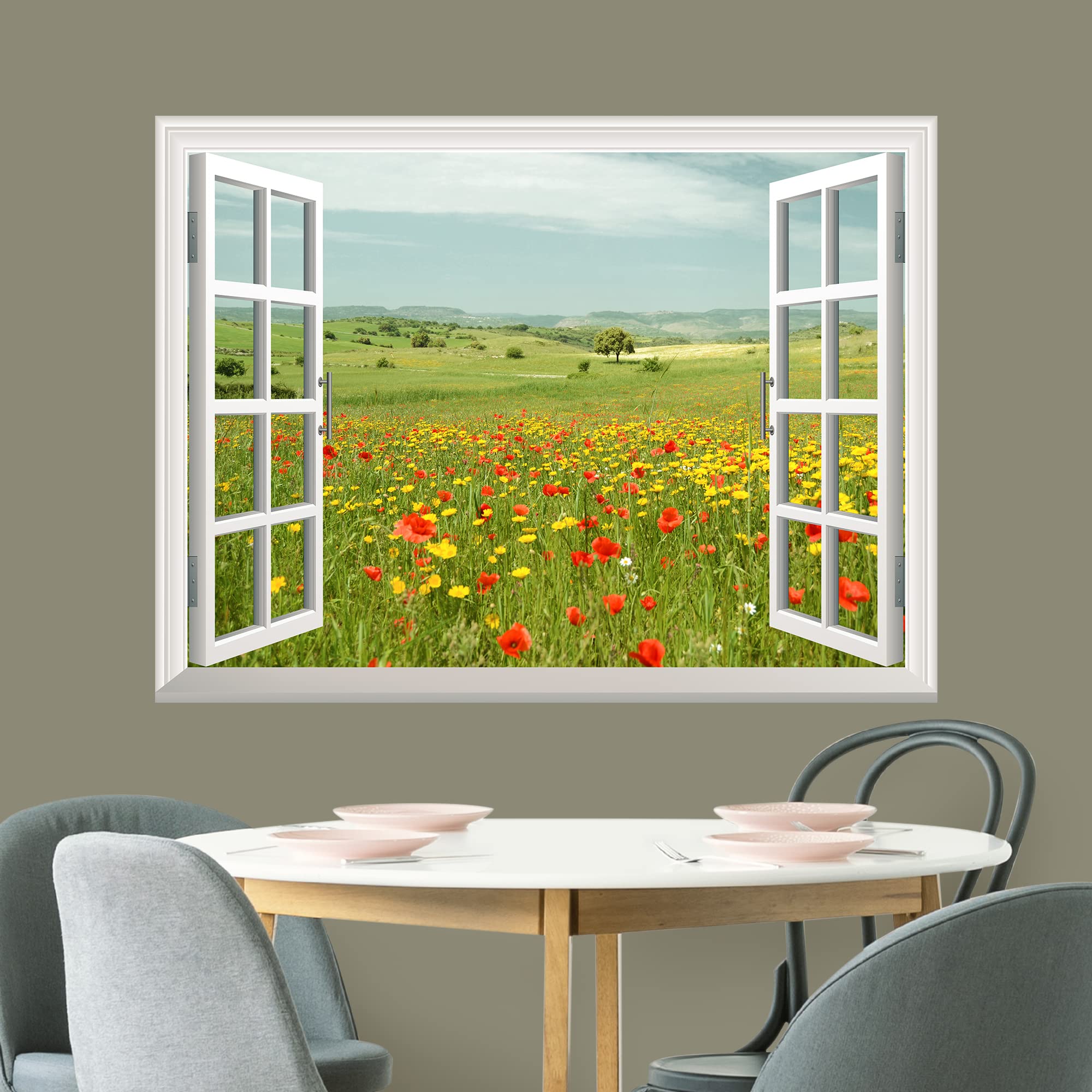 wall26 Removable Wall Sticker/Wall Mural - Beautiful Spring Field with Wild Flowers | Creative Window View Wall Decor - 36 Inchx48 Inch