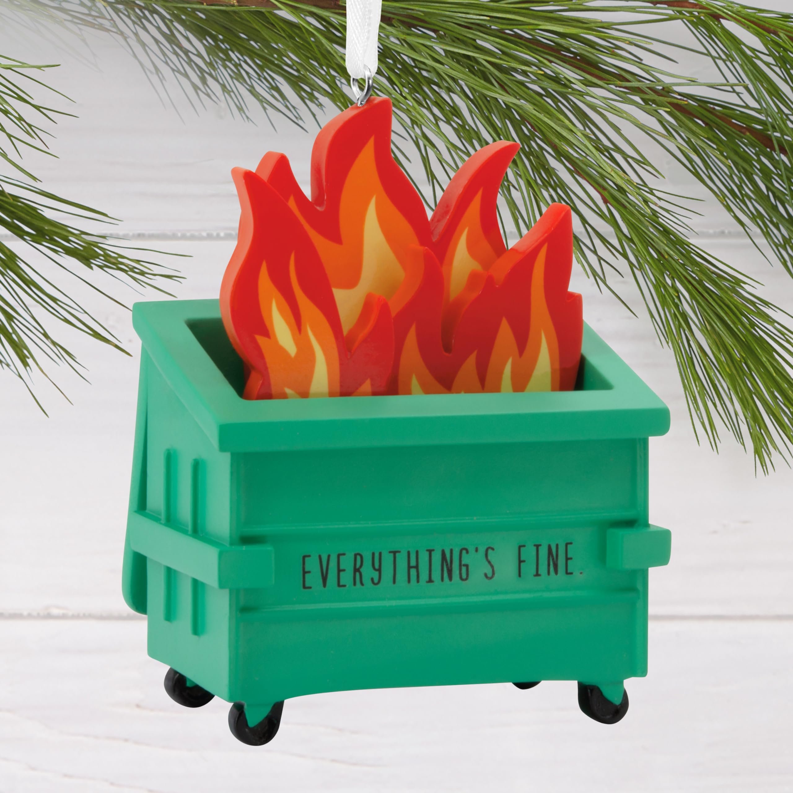 Hallmark Dumpster Fire Christmas Ornament - Resin, 2024 Model, Festive Holiday Decor