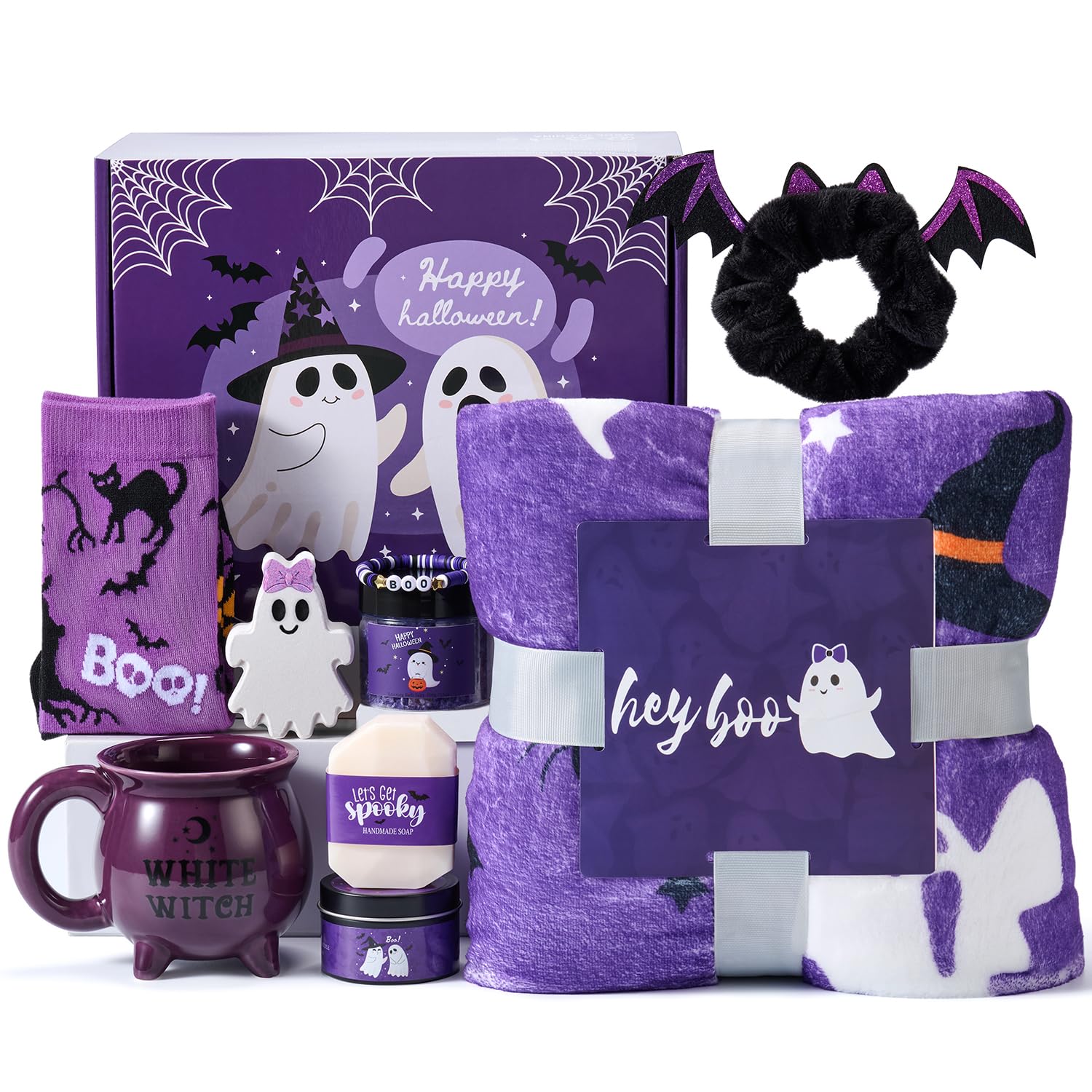 Kederwa Boo Basket Stuffers for Women Teen Girls, Halloween Gifts for Women with Witch Mug Halloween Blanket and Relaxing Spa Gi