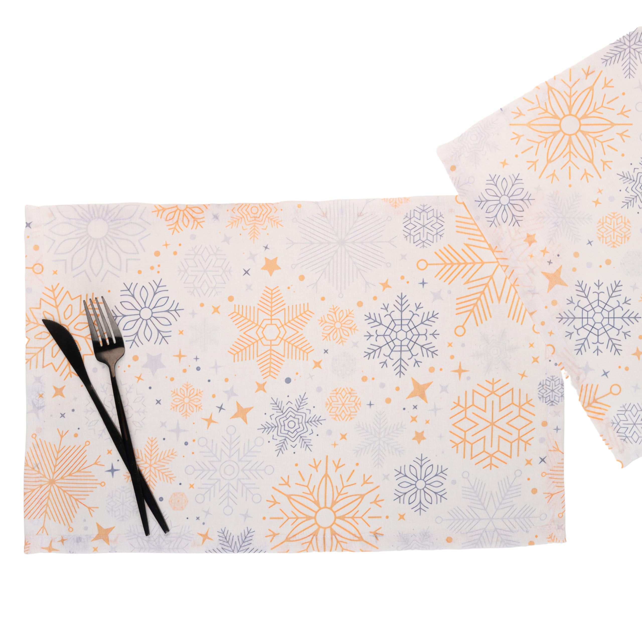 D'Moksha Homes Christmas Placemats, Vegan Silk, Snowflakes Placemats 13 X 18 Inch Set Of 4, Xmas Placemats In Gift Friendly Pack