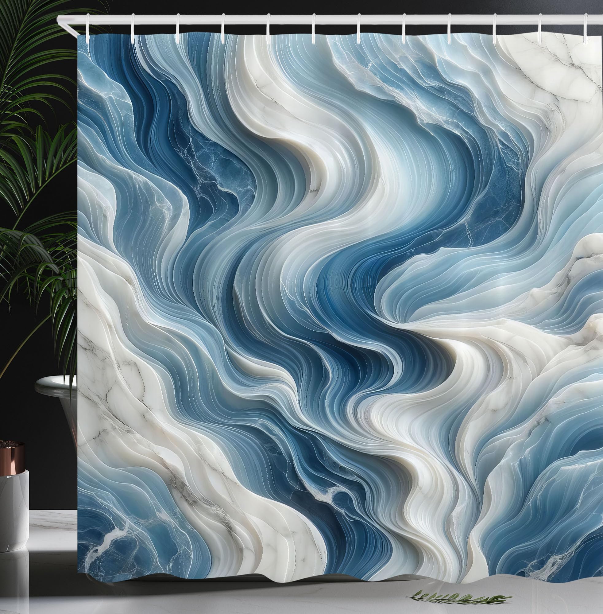 Ambesonne Blue Shower Curtain, Surreal Waves Of Marble Print With Oceanic Colors Modern Abstract Style, Cloth Fabric Bathroom De