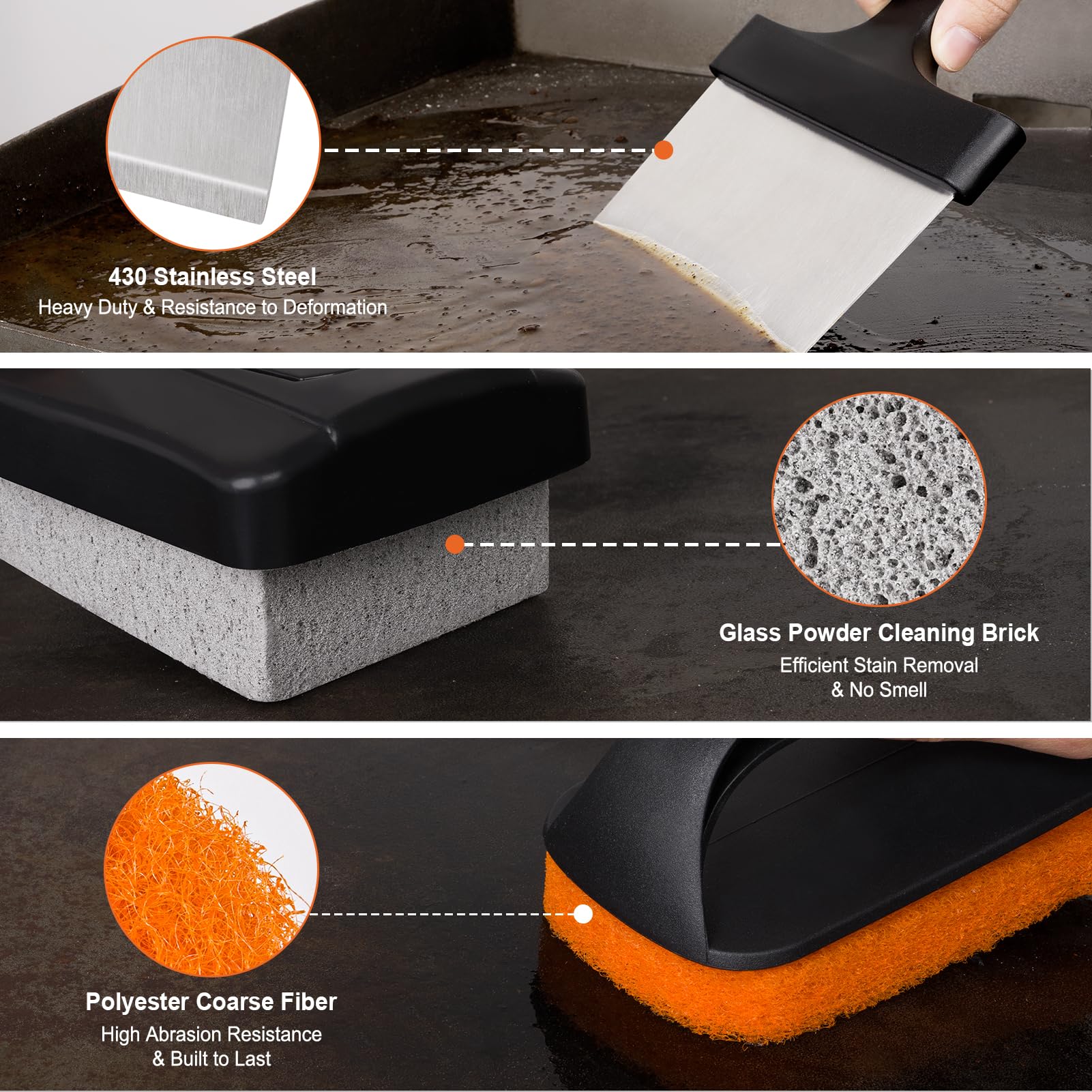 Shinestar Griddle Cleaning Kit For Blackstone, Equipped With Scouring Pads, Cleaning Brick And Scraper, Deep Cleaning & Stain Re