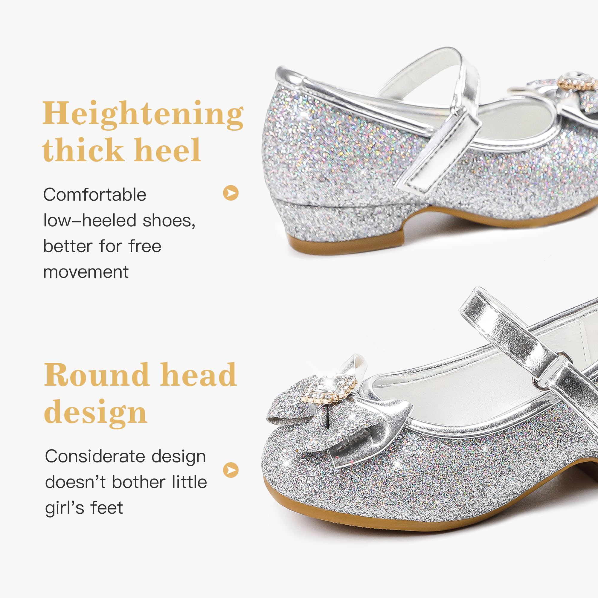 Furdeour Toddler Girl Princess Shoes For Girls Size 8 Wedding Flower Girl Party Shoes Medium High Heels Glitter Little Kids Silv