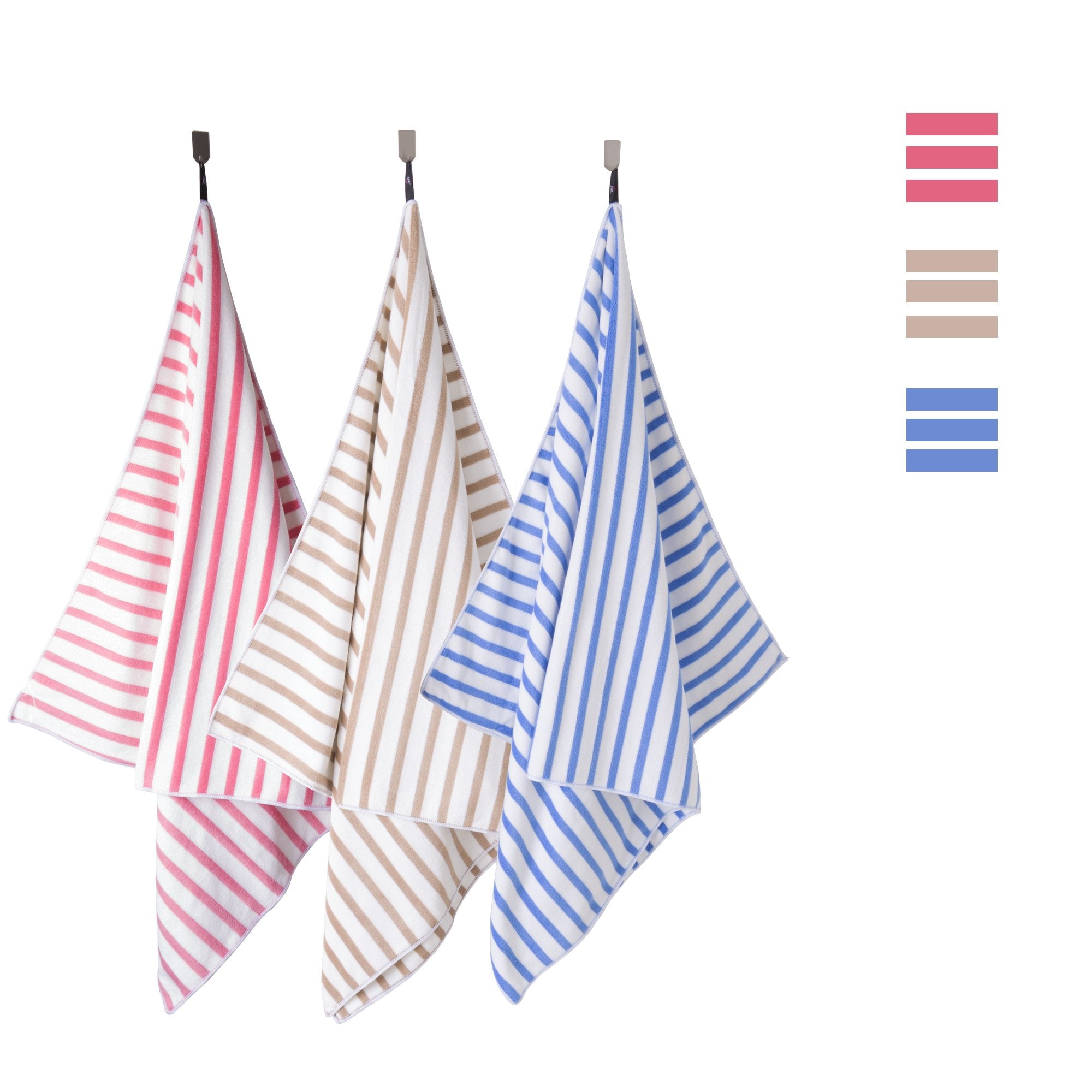 JML Microfiber Beach Towels  Quick Dry Towel Set (6 Pack  27'' x 55'') - Cabana Stripe - Multi Purpose Microfiber Towels for Pool  Bath  Sport  Yoga  Camping  Swimming  Coffee