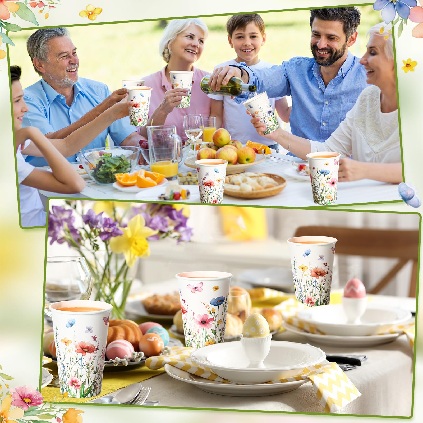 Tioncy 50 Pcs Thanksgiving Disposable Paper Coffee Cups Fall Floral 12 oz Autumn Butterfly Orange Drinks Cup for Coffee Water Ju