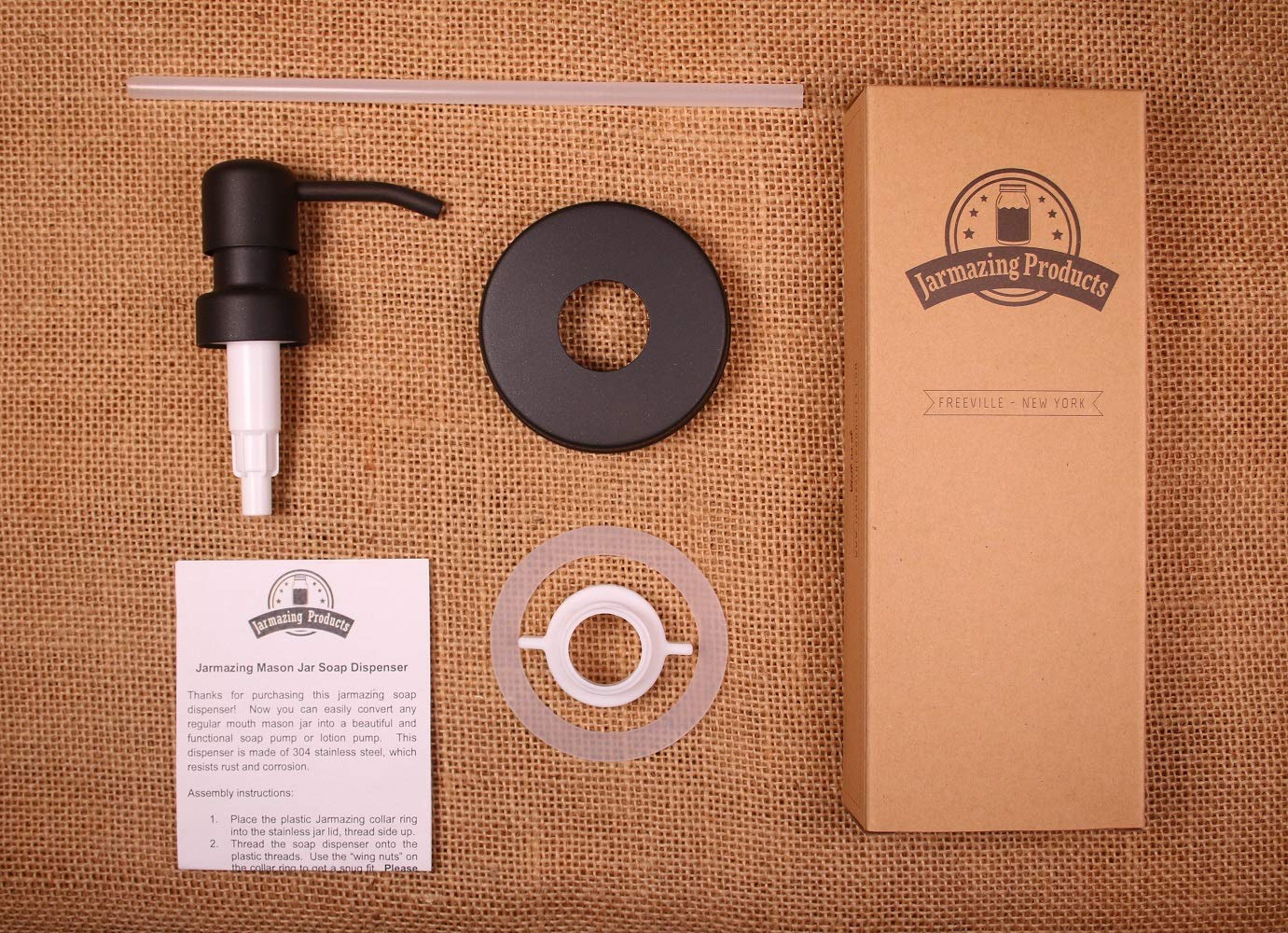 Jarmazing Products Black Mason Jar Soap Dispenser Lids - One Pack - For All Regular Mouth Canning Jars - Made From Rust Proof St