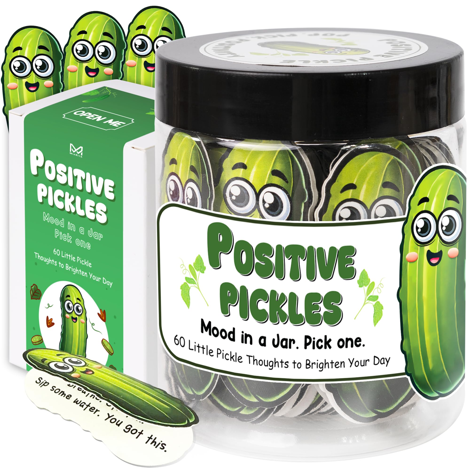Emotional Supports Pickle Jar, 60 Affirmation Cards for Women, Positive Pickle Gifts, for Women, White Elephant Gifts, Teen Girl