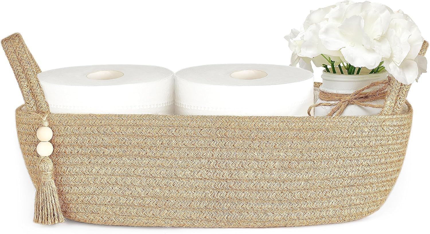 Leazzote Handwoven Tray With Handle | Multipurpose Natural Fibre Case Rectangular Organizer Basket For Toilet, Bathroom, Bedroom
