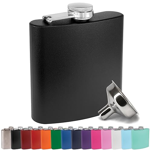 Clear Water Home Goods - 6 Oz Powder Coated Stainless Steel Hip Flask - Wedding Party - Groomsman - Bridesmaid (Matte Black, 1)