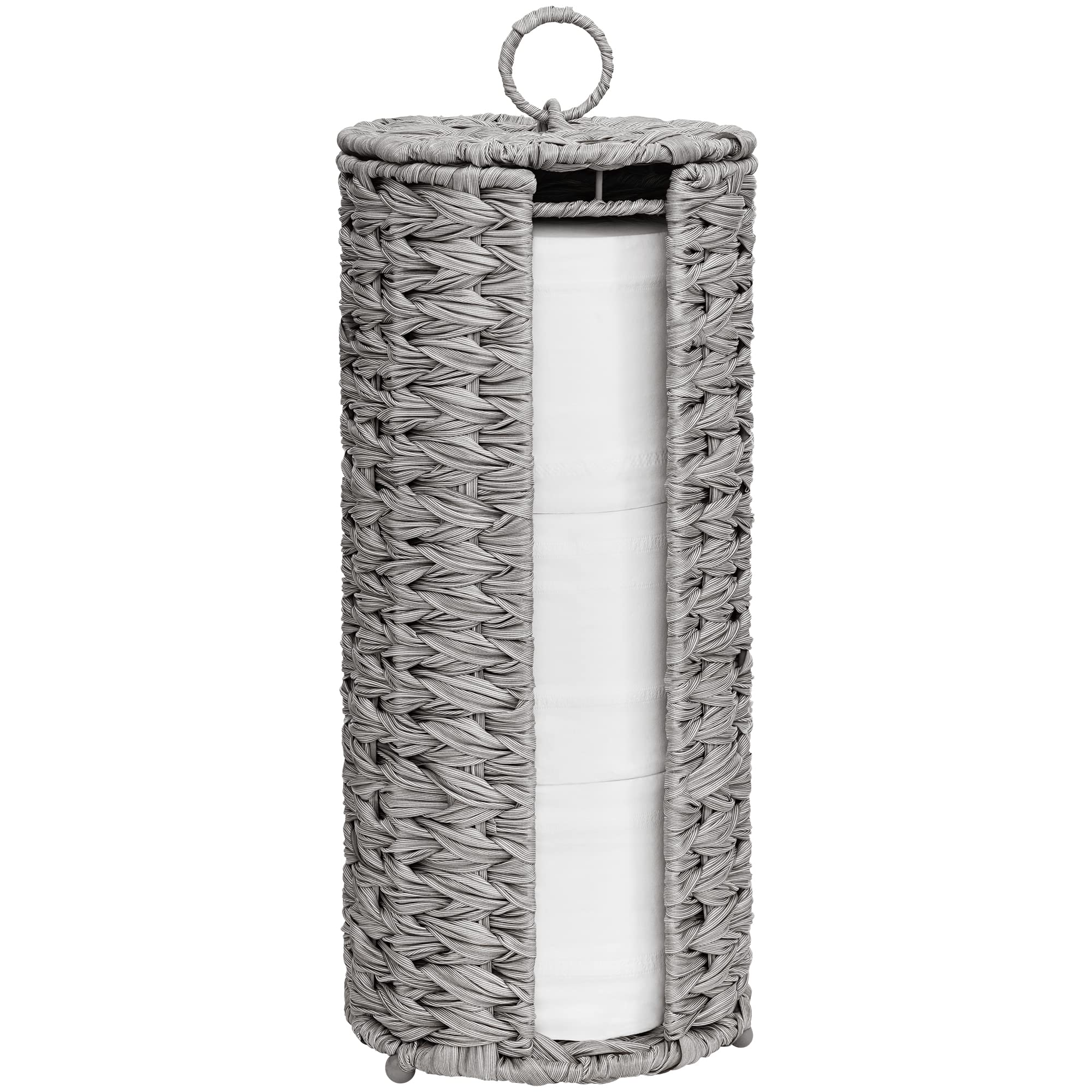 GRANNY SAYS Toilet Paper Storage with Lid, Toilet Paper Holder Stand with Storage, Woven Toilet Paper Basket for 3 Mega Rolls, D